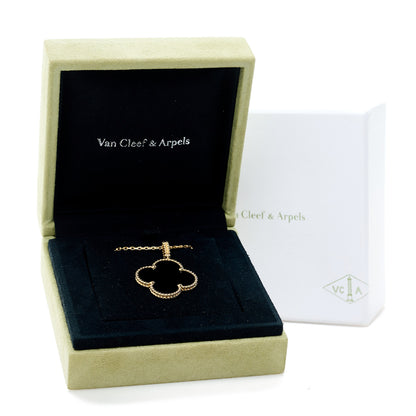 Van Cleef & Arpels 18K Yellow Gold Black Onyx Magic Alhambra Pendant Necklace 8 of 9