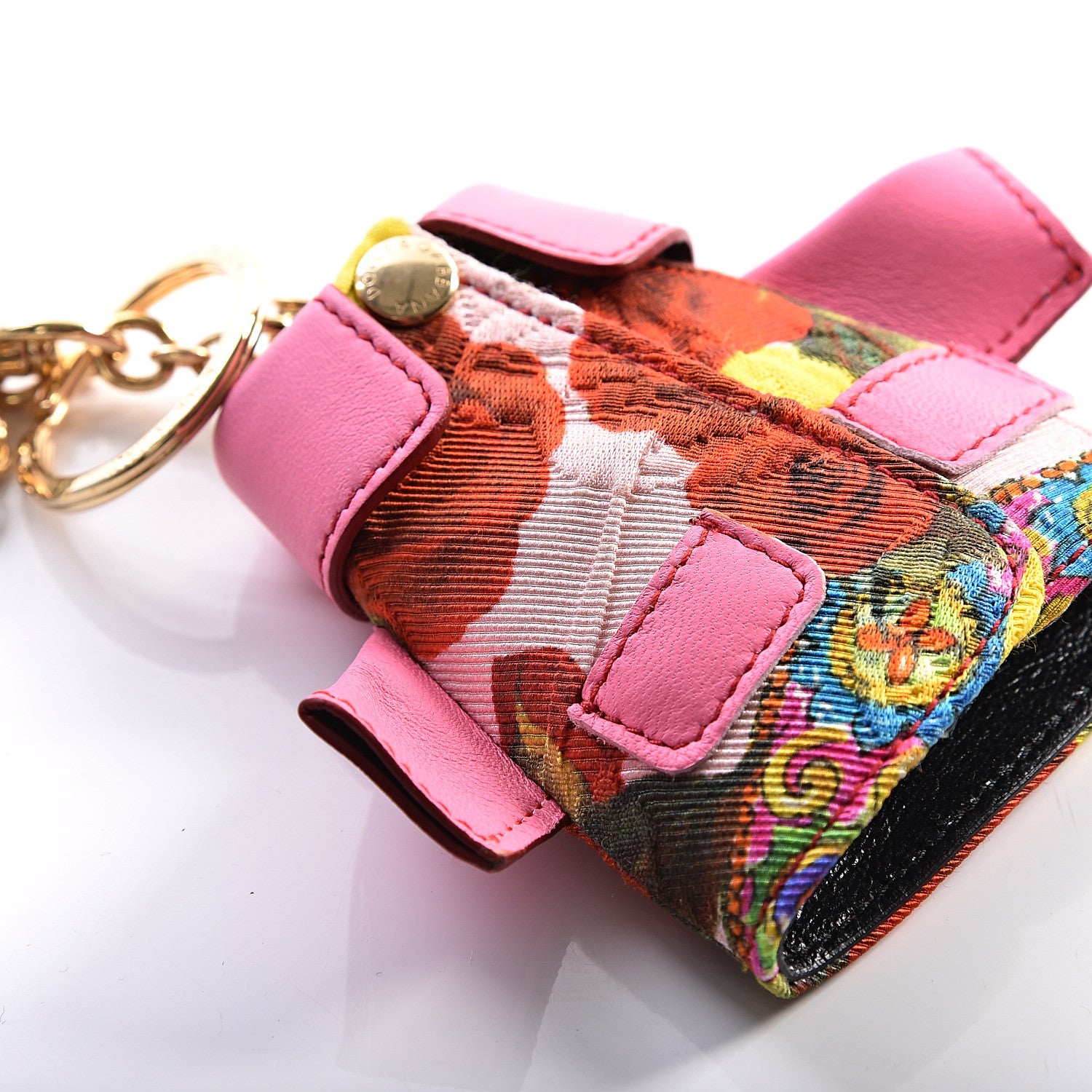 Dolce & Gabbana Lambskin Fabric Printed Coat Key Holder Pink 6 of 15
