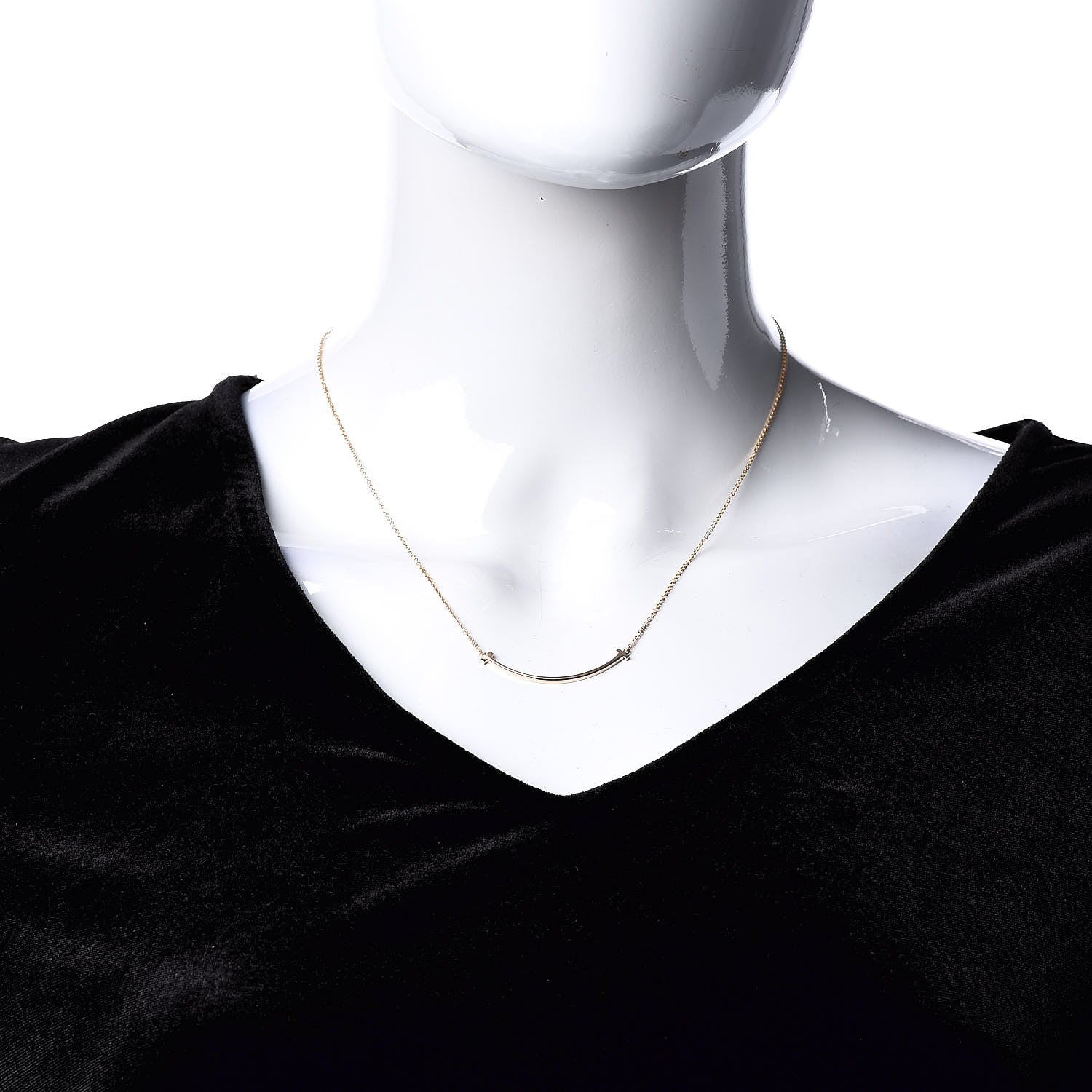 Tiffany 18K Yellow Gold Small T Smile Pendant Necklace 2 of 7