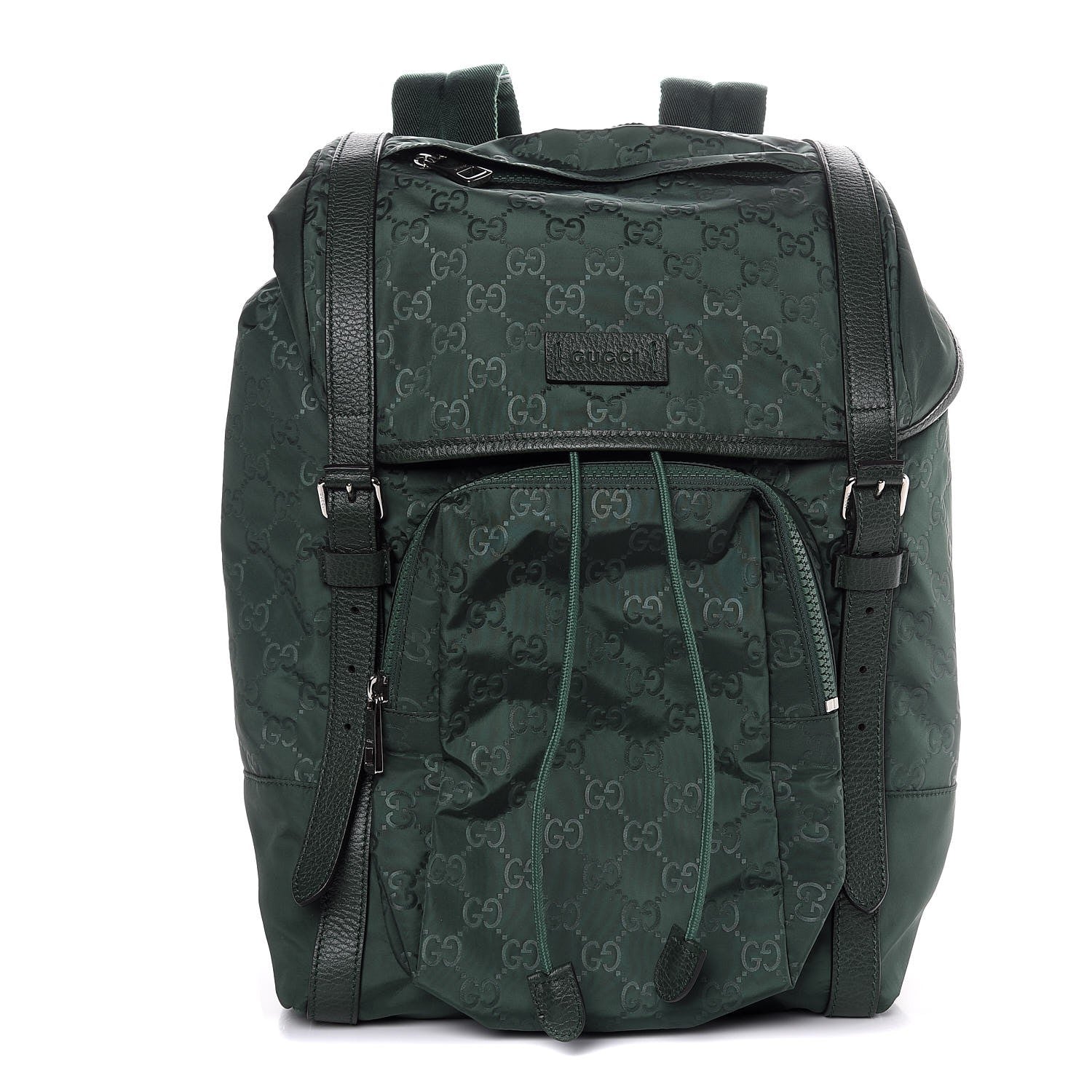 Gucci Nylon Monogram Medium Light Double Buckle Backpack Green 1 of 7