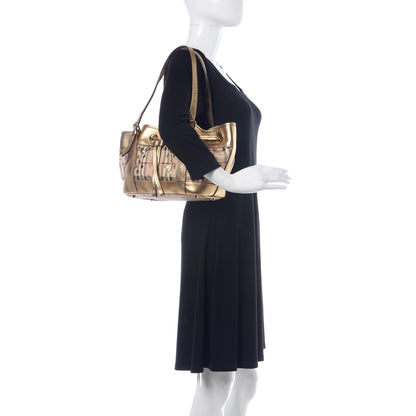 Burberry Haymarket Check Drawstring Claudia Bag Gold 2 of 13