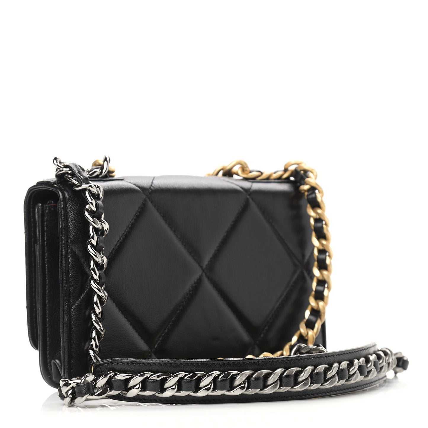 Goatskin Quilted Chanel 19 Wallet On Chain WOC Black