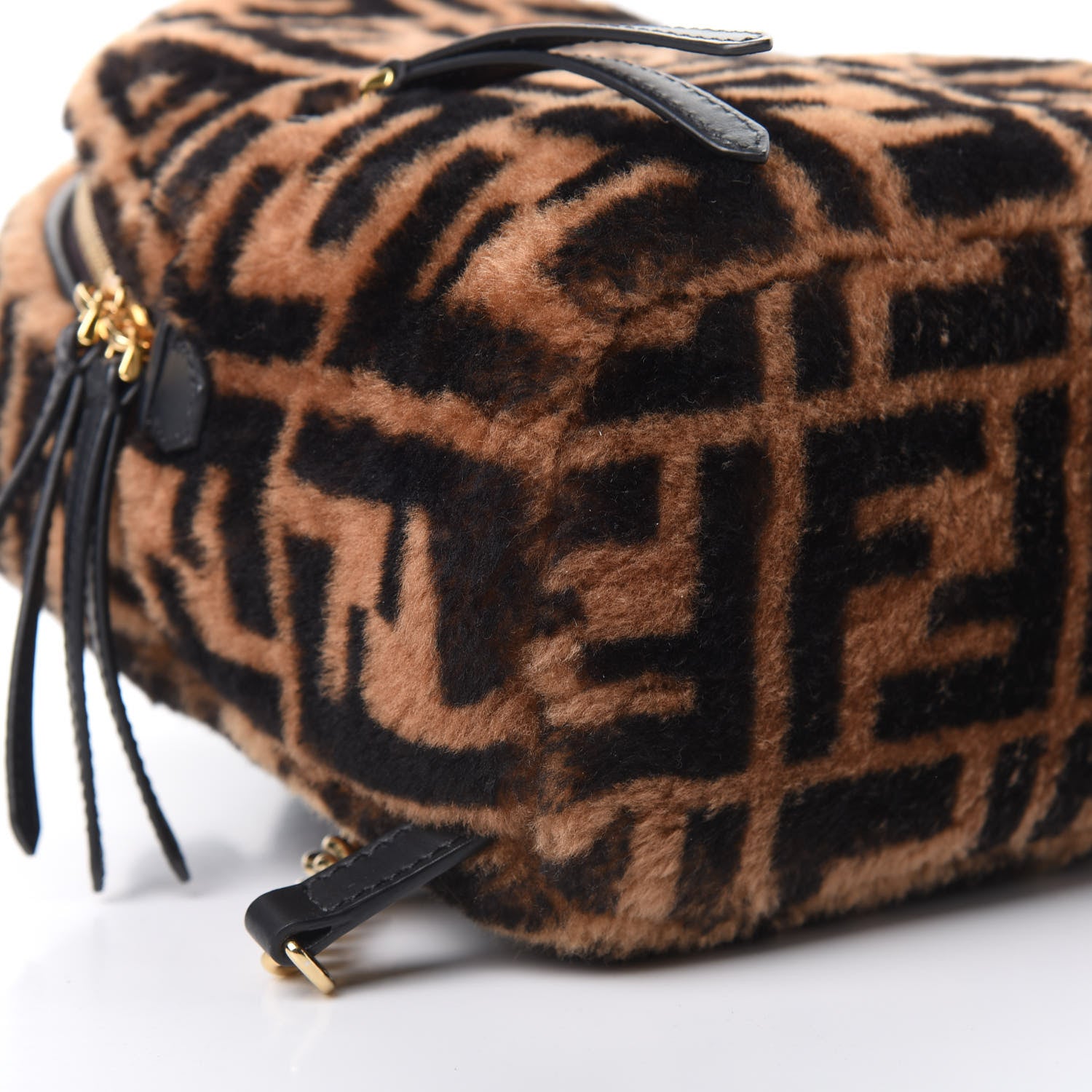 Fendi Shearling Macro FF 1974 Mini Backpack Tobacco Black 8 of 9