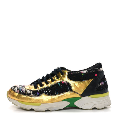 Chanel Tweed Lambskin Runway Sneakers 39.5 Black Multicolor 1 of 9