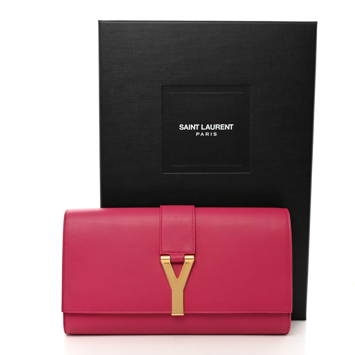 Saint Laurent Calfskin Classic Y Ligne Clutch Fuchsia 9 of 9