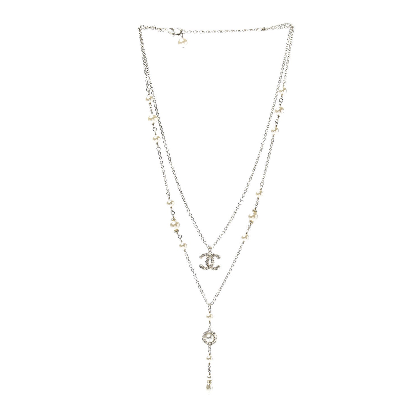 Crystal Pearl Pearls Coronation CC Layered Necklace Gold
