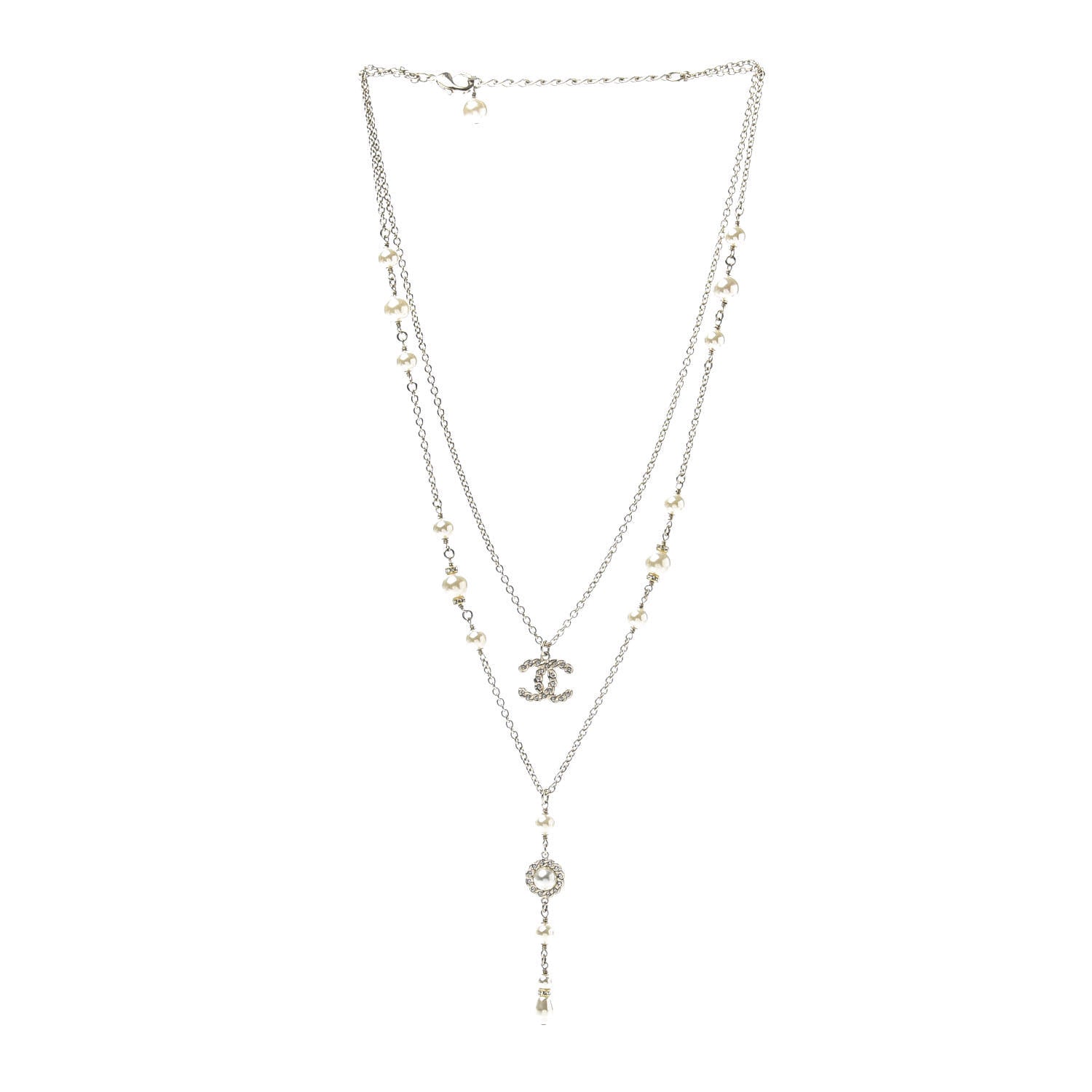 Chanel Crystal Pearl Pearls Coronation CC Layered Necklace Gold 3 of 7