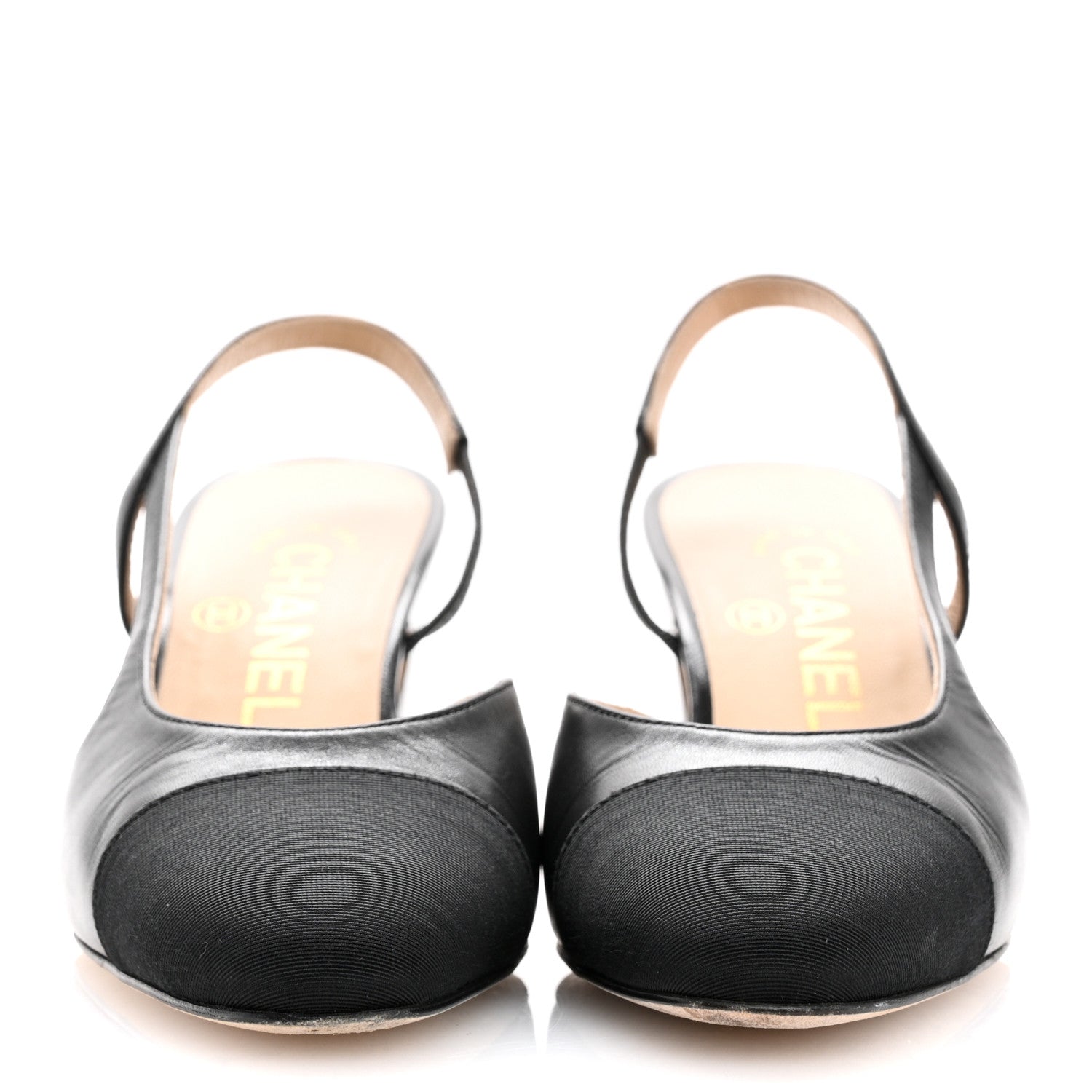 Chanel Goatskin Grosgrain Cap Toe CC Slingback Pumps 35 Black 3 of 13