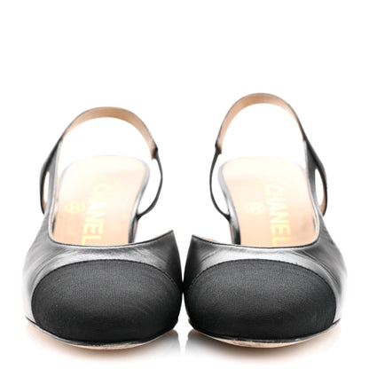 Chanel Goatskin Grosgrain Cap Toe CC Slingback Pumps 35 Black 3 of 13