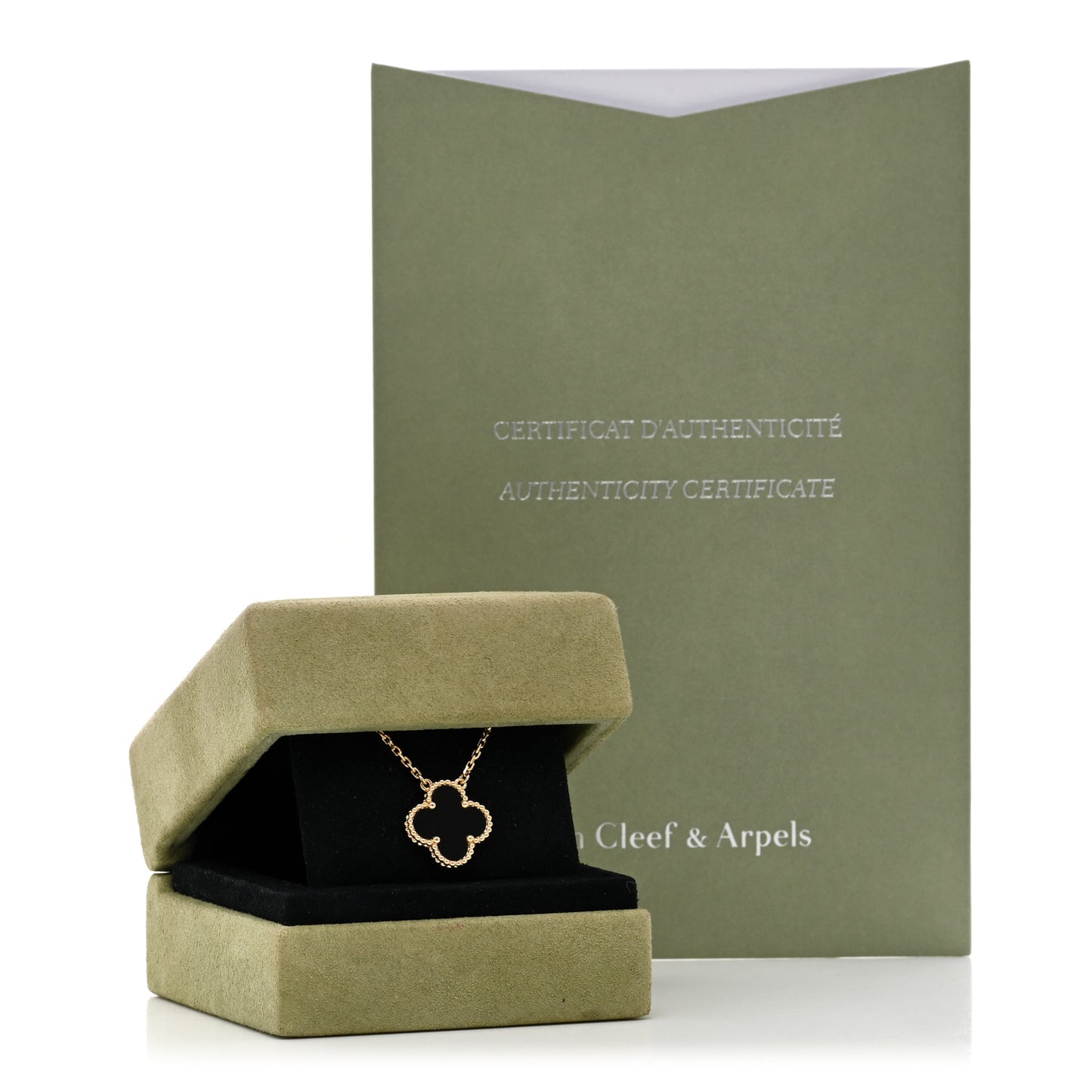 VAN CLEEF & ARPELS 18K Yellow Gold Black Onyx Vintage Alhambra Pendant Necklace