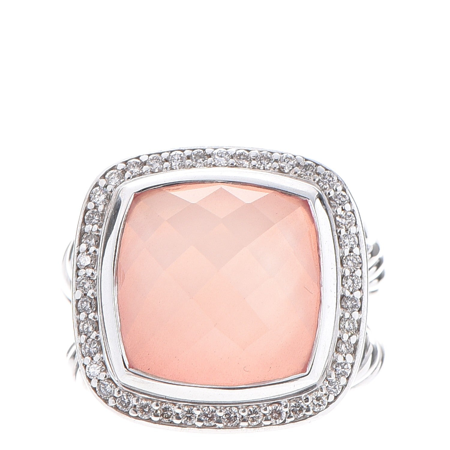 David Yurman Sterling Silver Diamond Rose Quartz 14mm Albion Ring 52 6 1 of 6