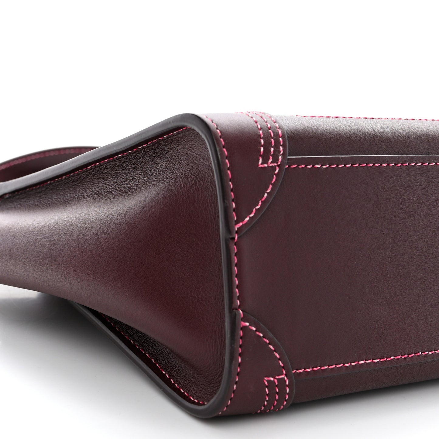 Satin Calfskin Nano Double Stitching Luggage Burgundy Pink