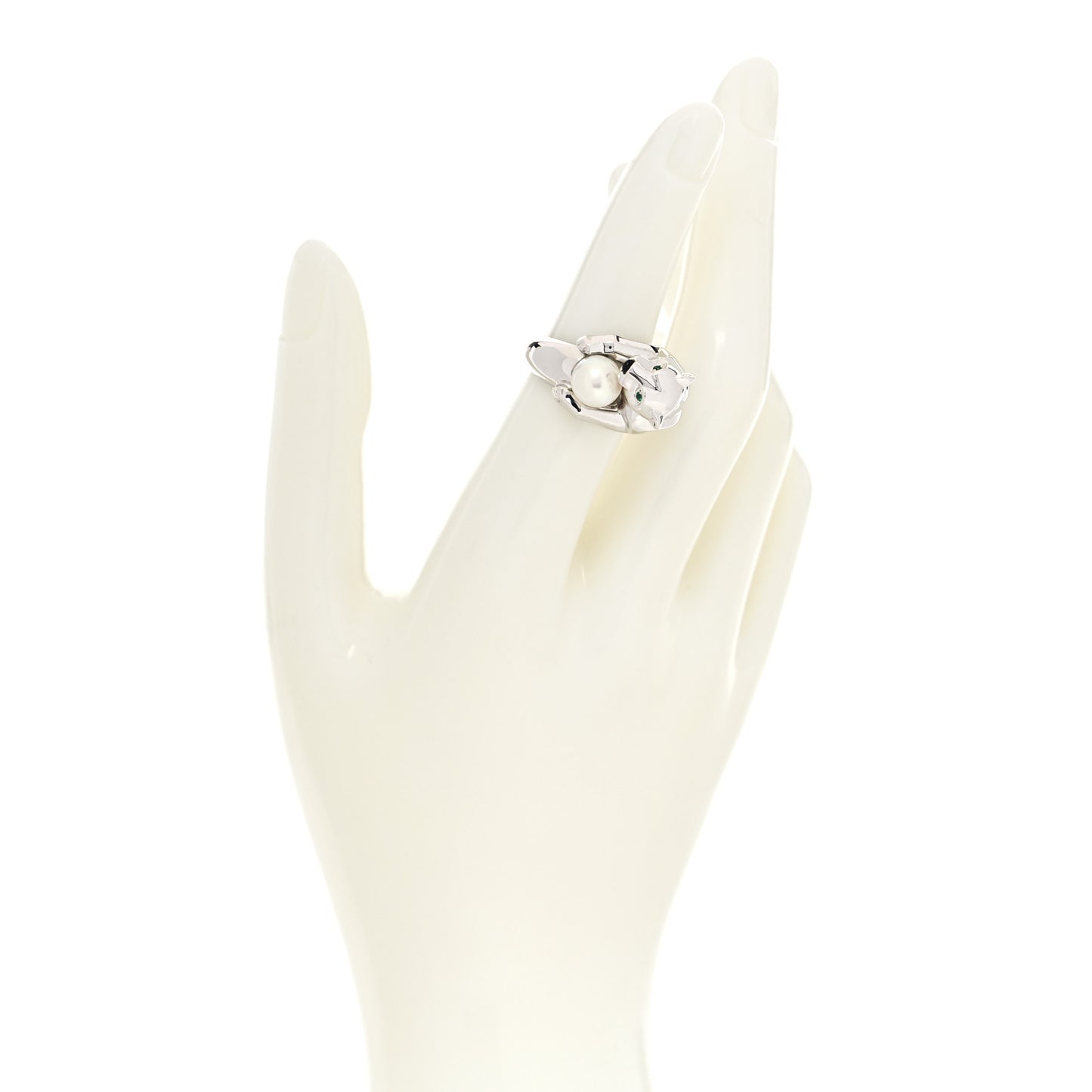 18K White Gold Pearl Black Onyx Emerald Panthere De Cartier Ring 51 5.75