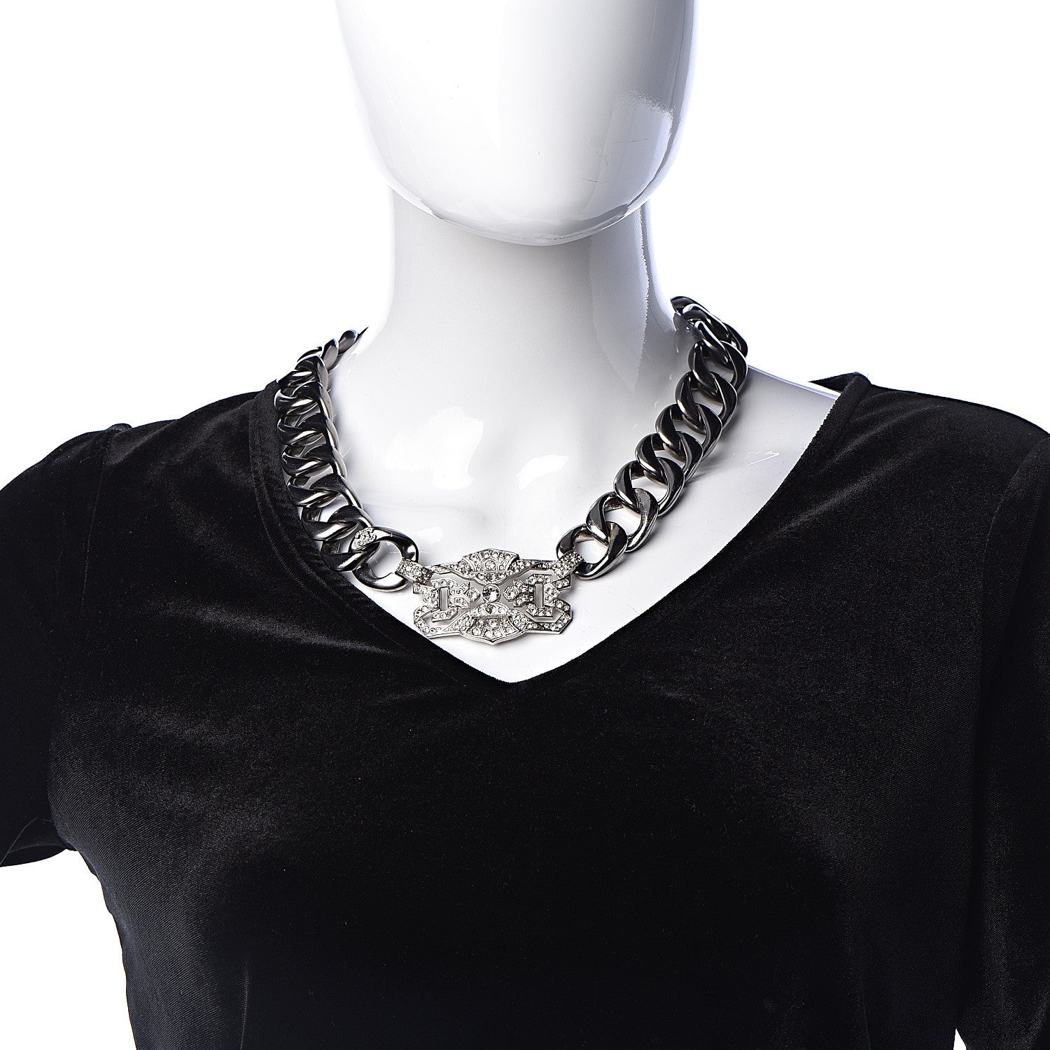 Chanel Crystal CC Chain Link Choker Necklace Dark Silver 2 of 6