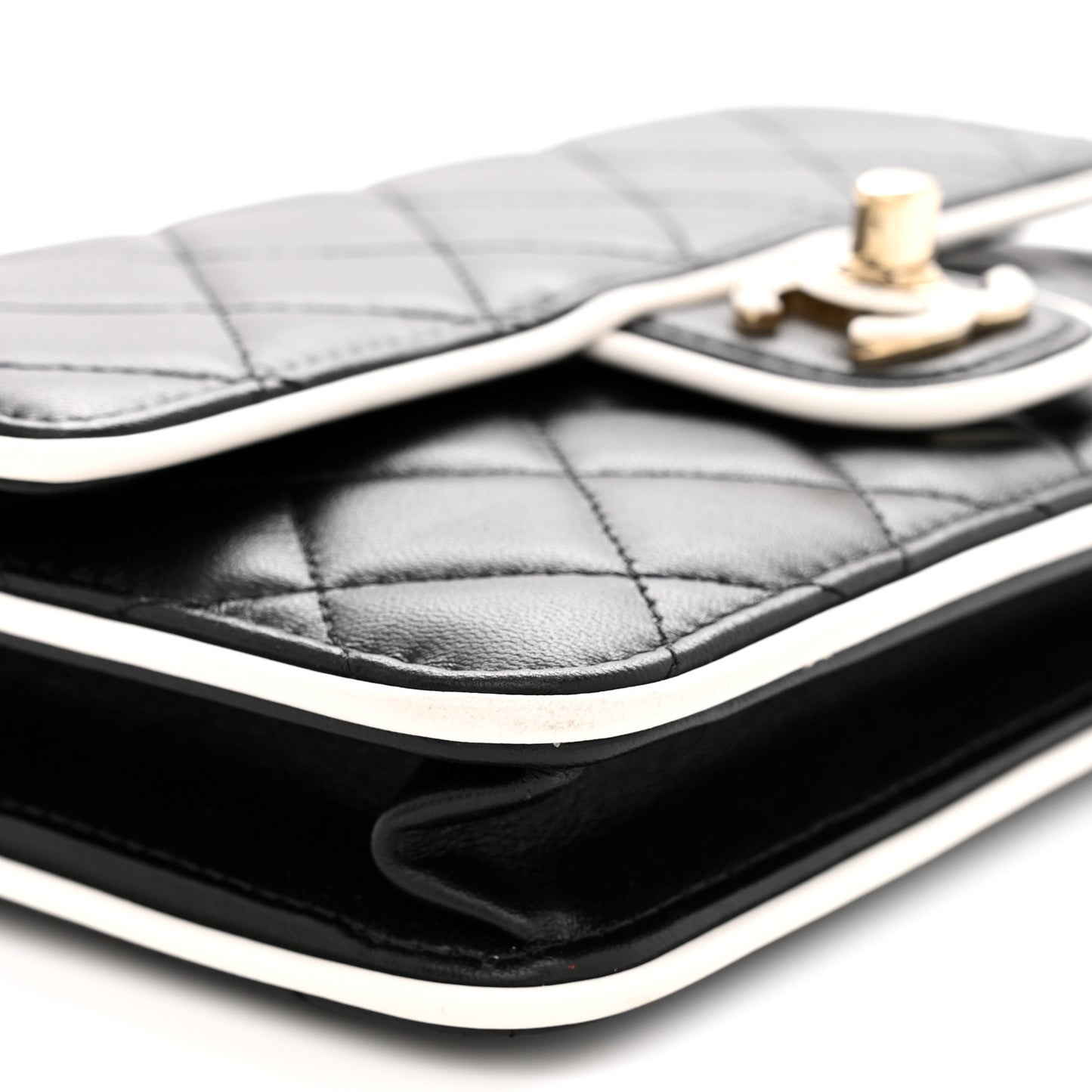 Lambskin Quilted Resin CC Mini Flap Bag Black White