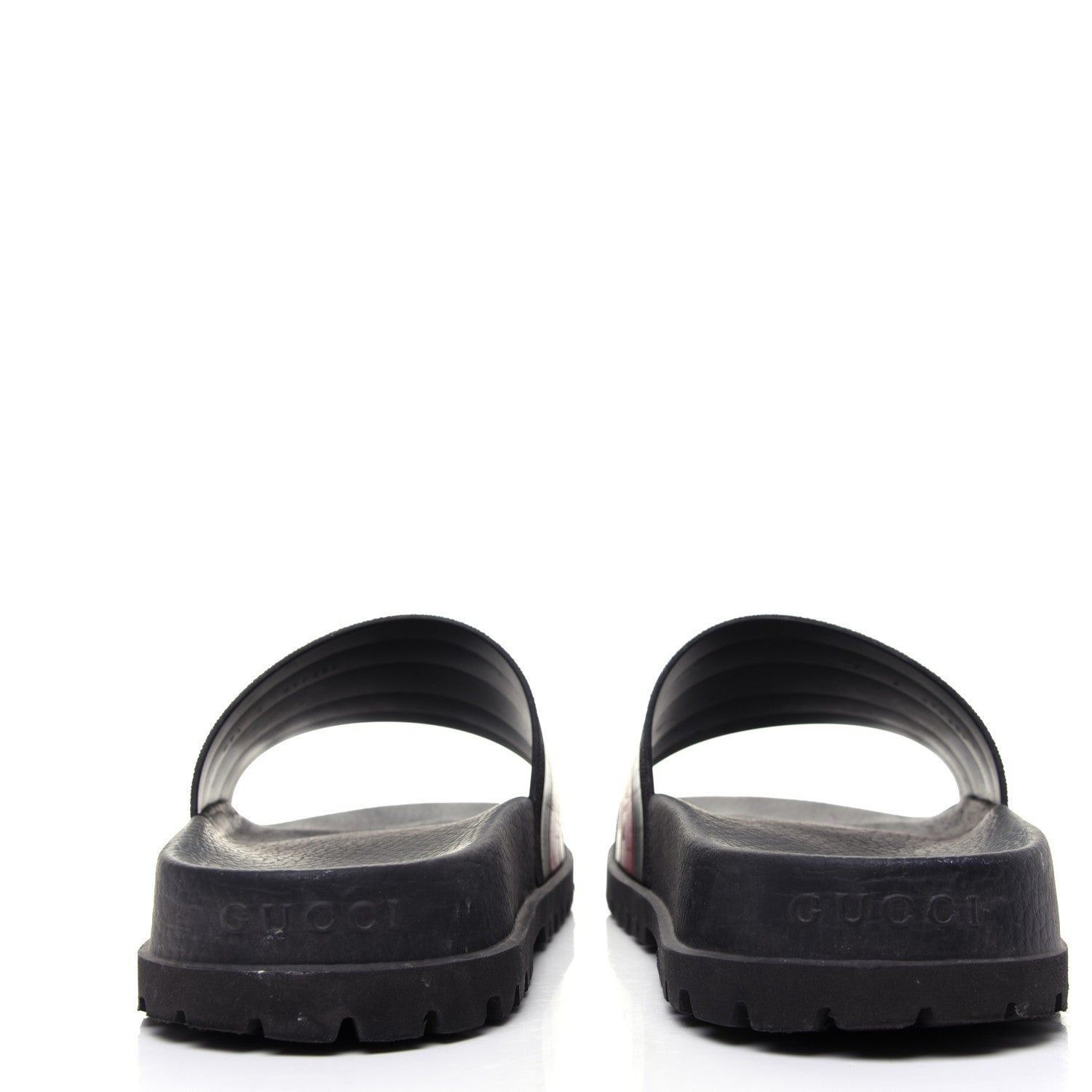 Gucci Rubber Web Mens Lug Sole Slide Sandals 9 Black Green Red 5 of 12