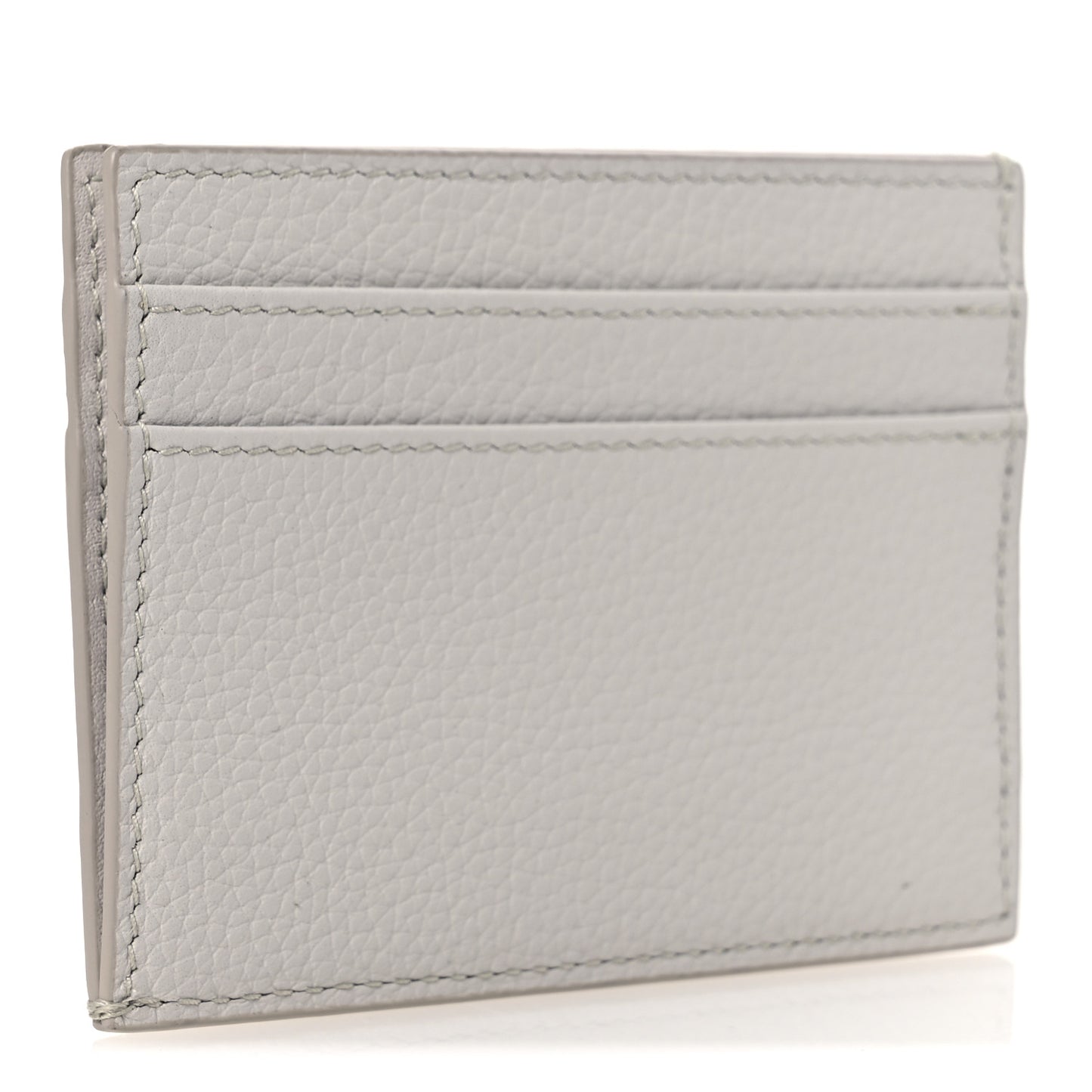 Grained Calfskin Logo Card Holder Light Grey