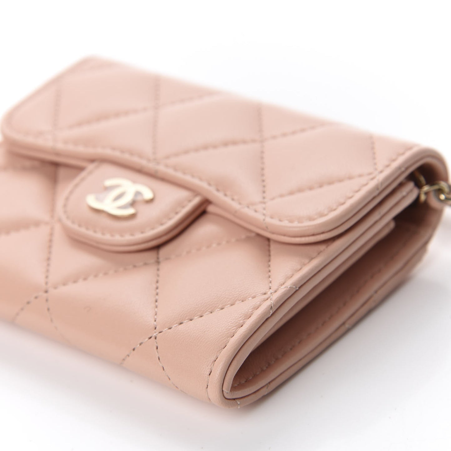 Lambskin Quilted Flap Card Holder On Chain Light Pink