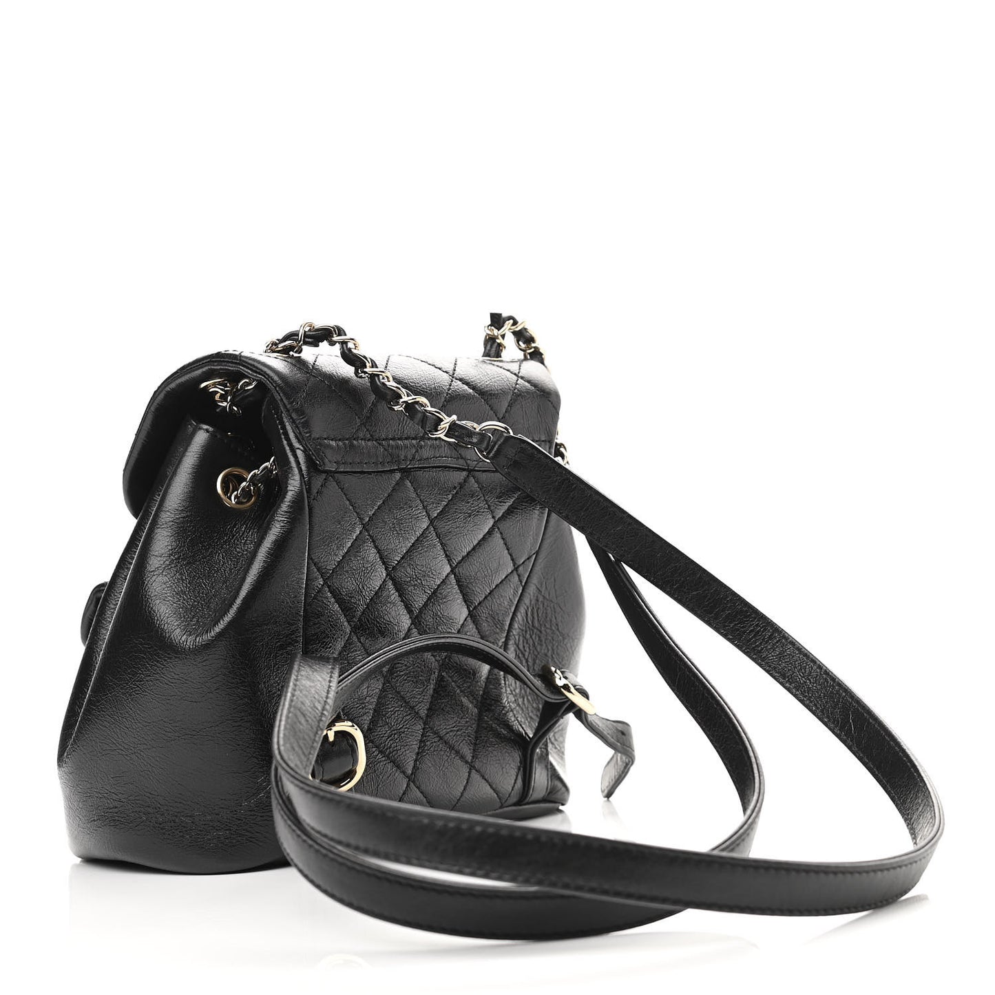 Glazed Aged Calfskin Quilted Small Duma Drawstring Backpack Black