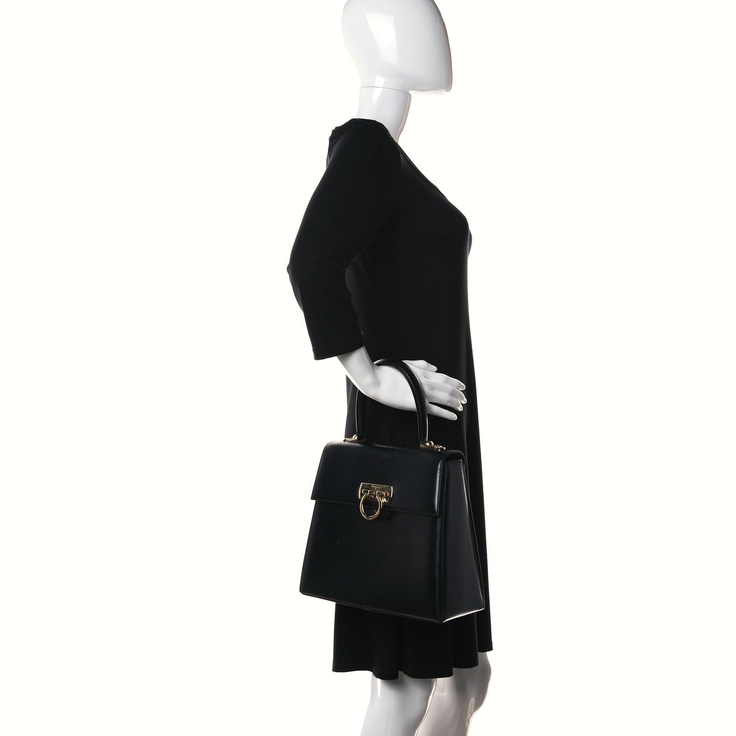 Calfskin Gancini 2-Way Top Handle Bag Black