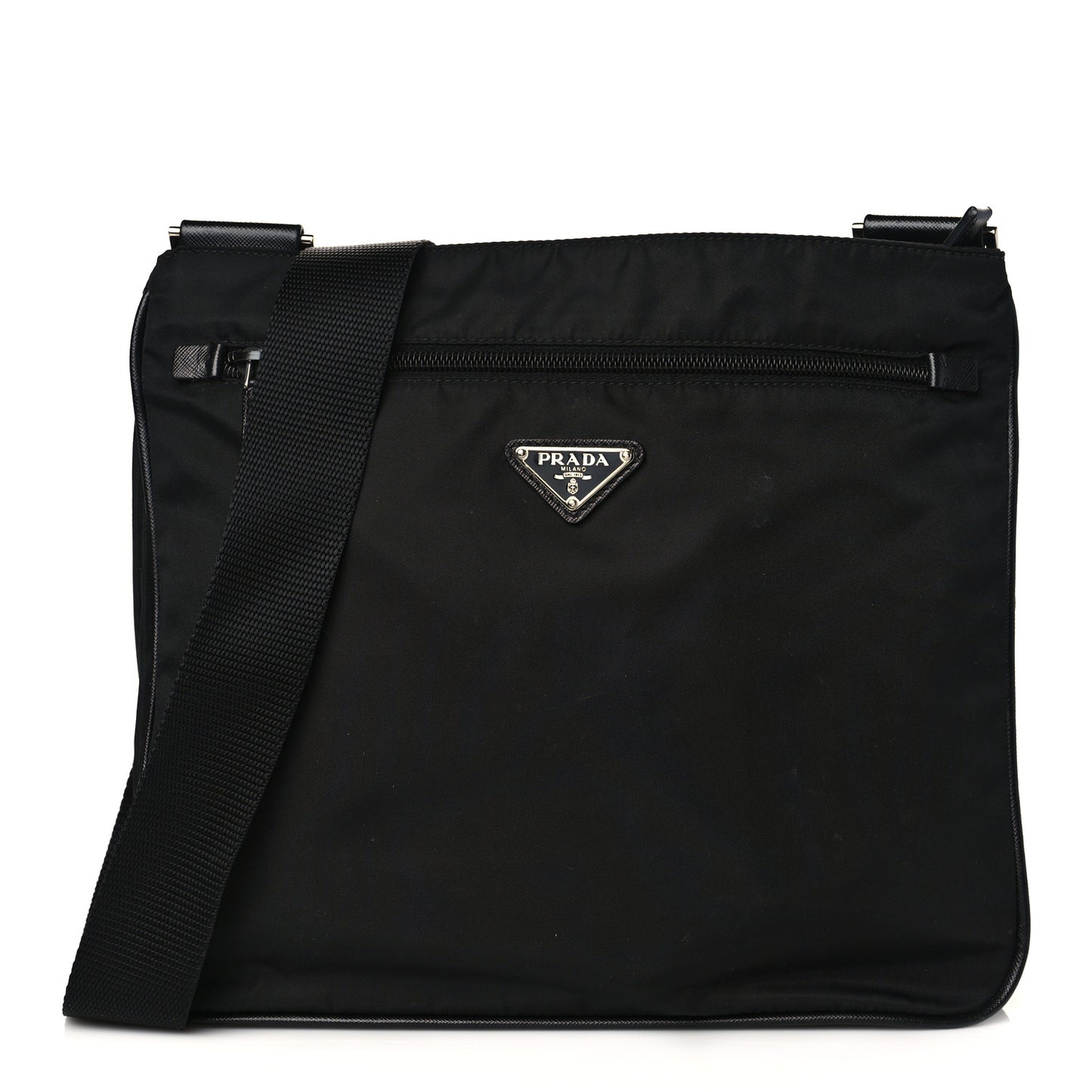 Tessuto Nylon Saffiano Flat Messenger Bag Black