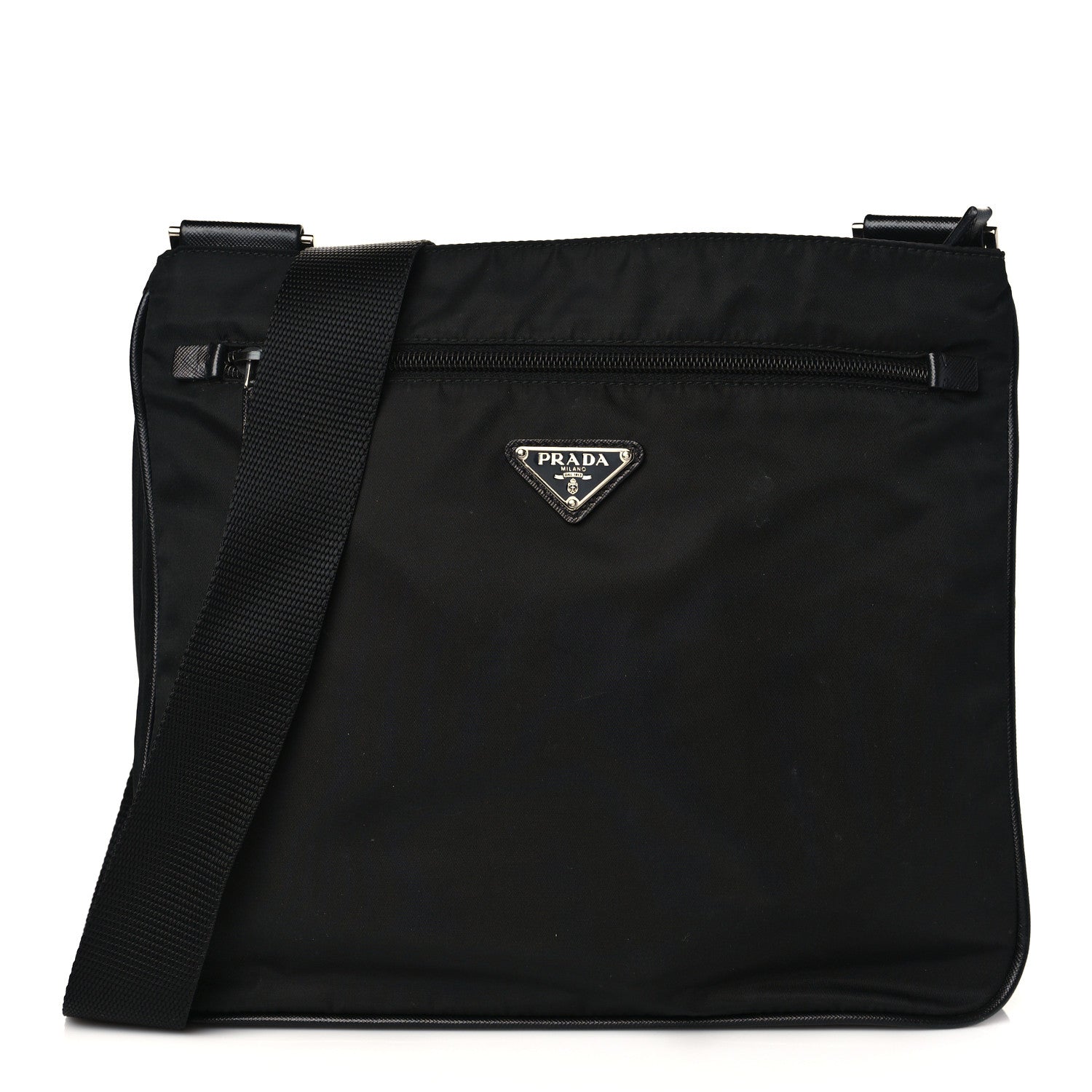 Prada Tessuto Nylon Saffiano Flat Messenger Bag Black 1 of 9