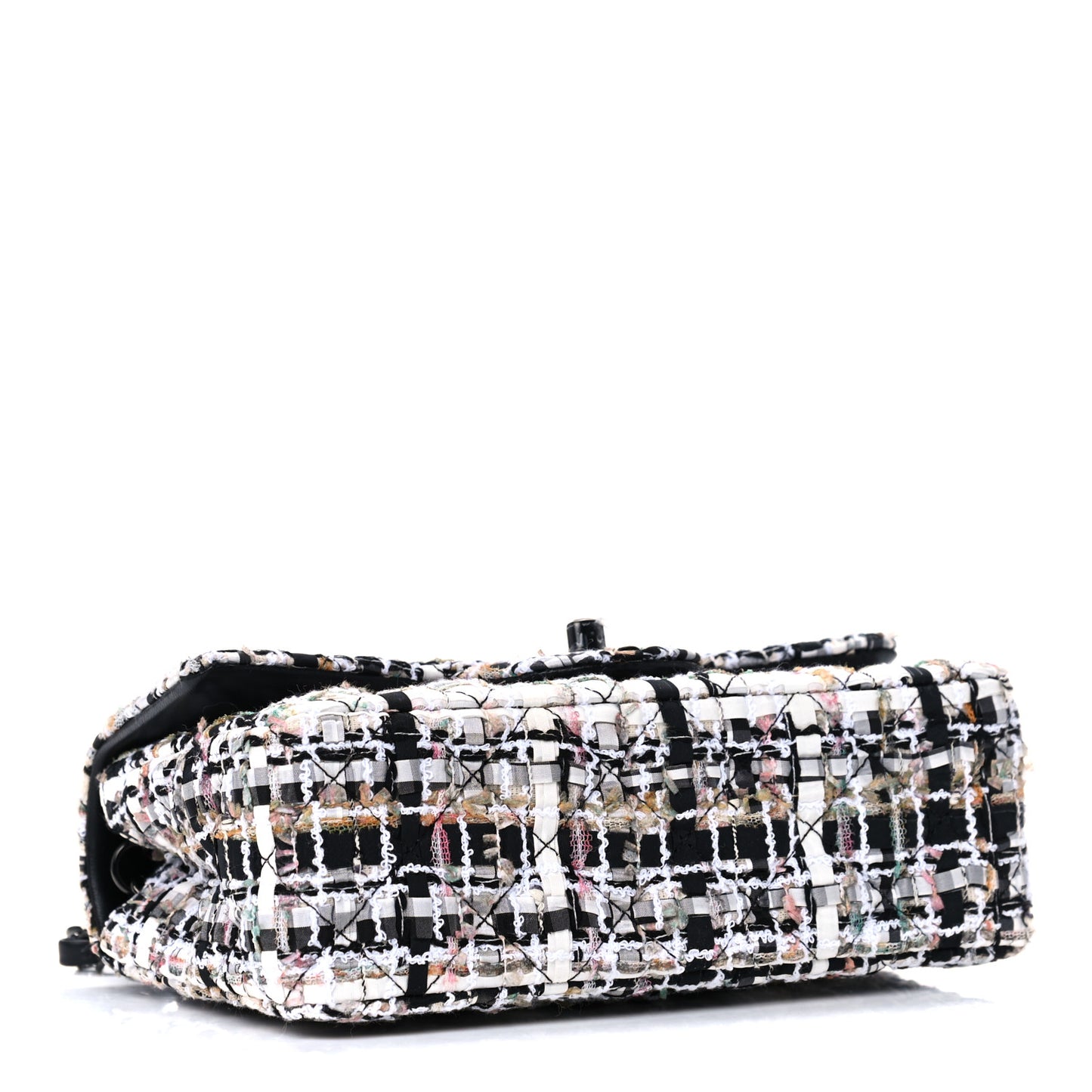 Tweed Quilted Mini Rectangular Flap White Black Multicolor