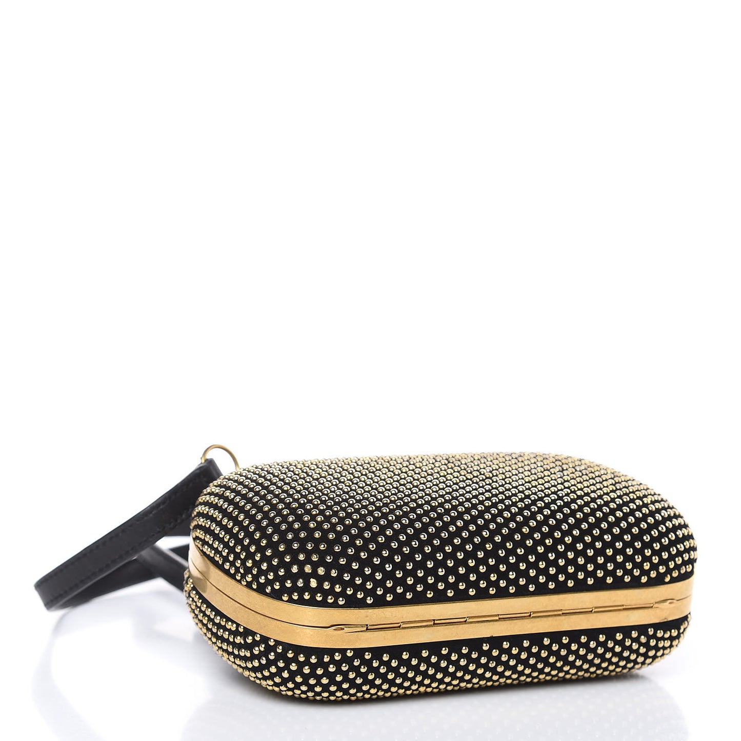 Suede Studded Skull Box Clutch Black
