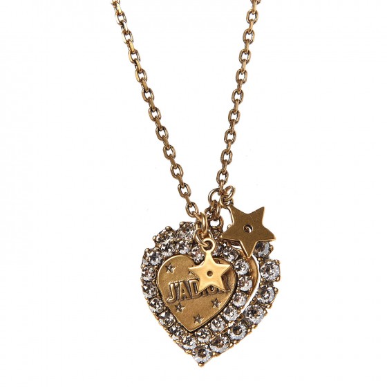 Christian Dior Metal Double Heart J'adior Necklace Aged Gold 5 of 7