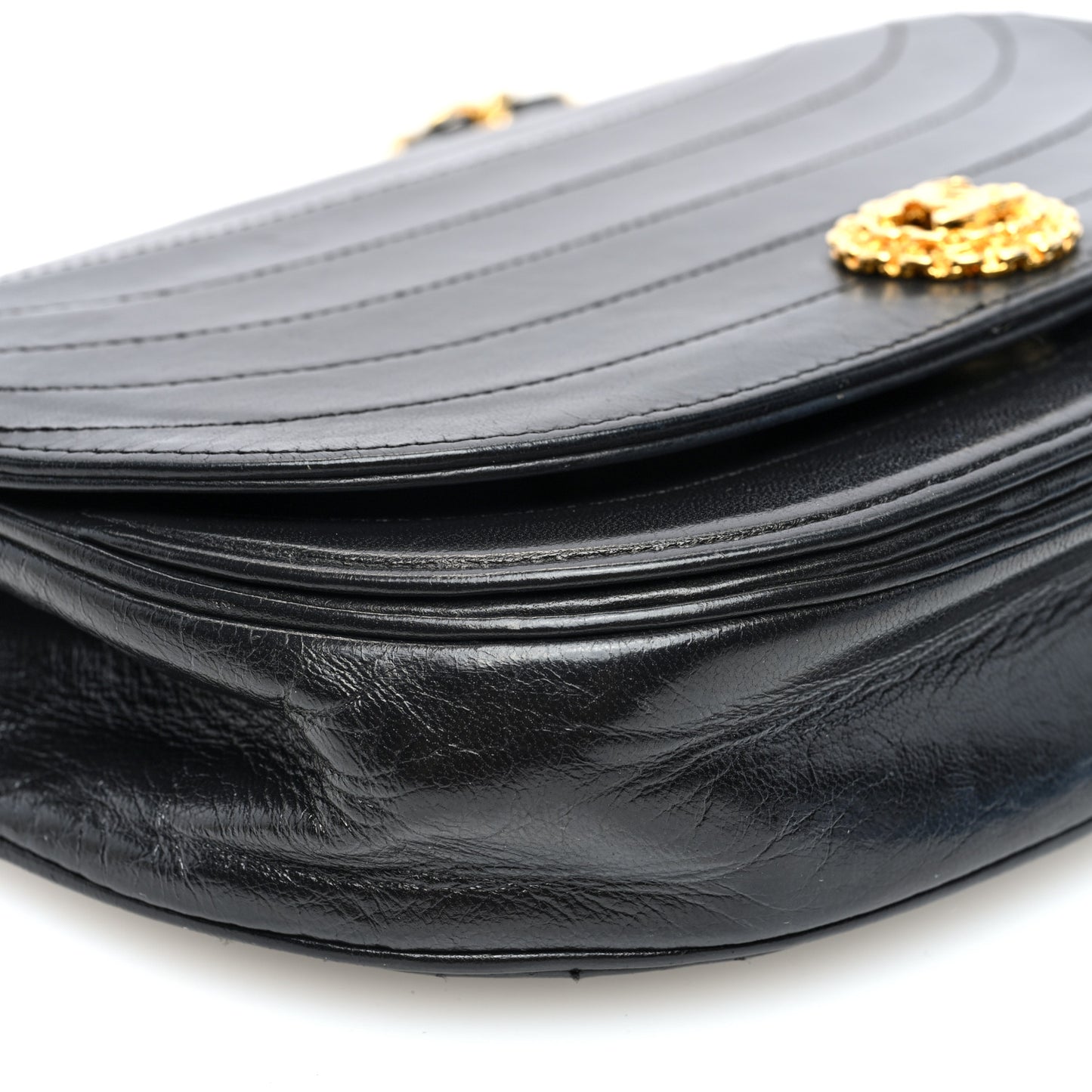 Lambskin Ribbon Stitched Small Single Flap Black