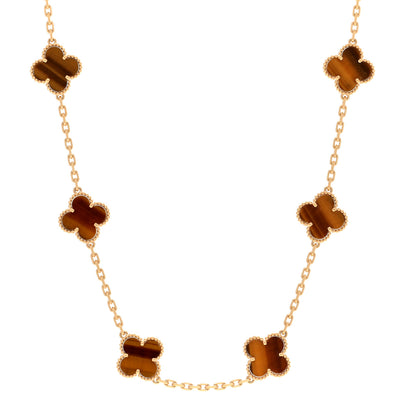 Van Cleef & Arpels 18K Yellow Gold Tiger Eye 10 Motifs Vintage Alhambra Necklace 1 of 4