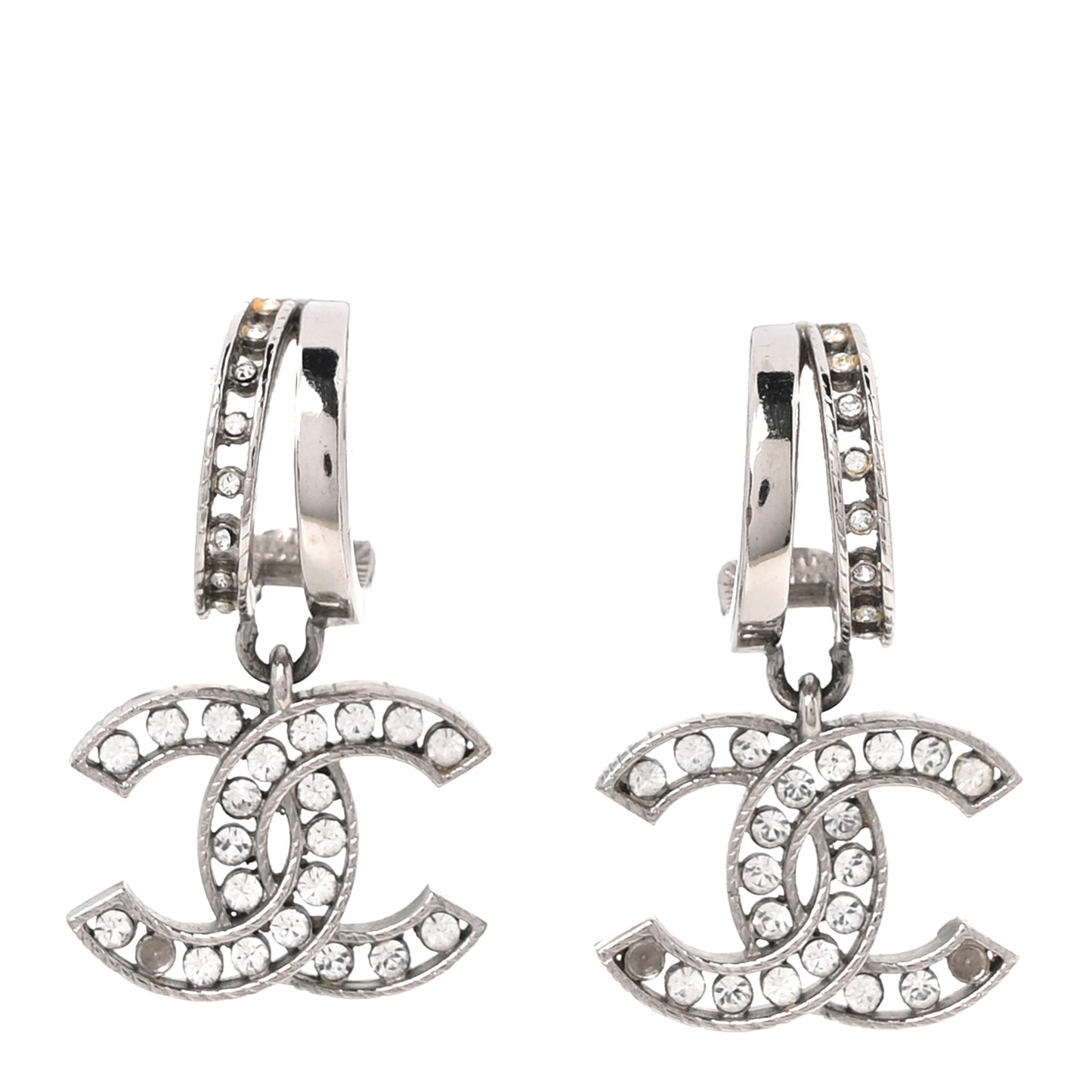 Crystal CC Drop Earrings Silver