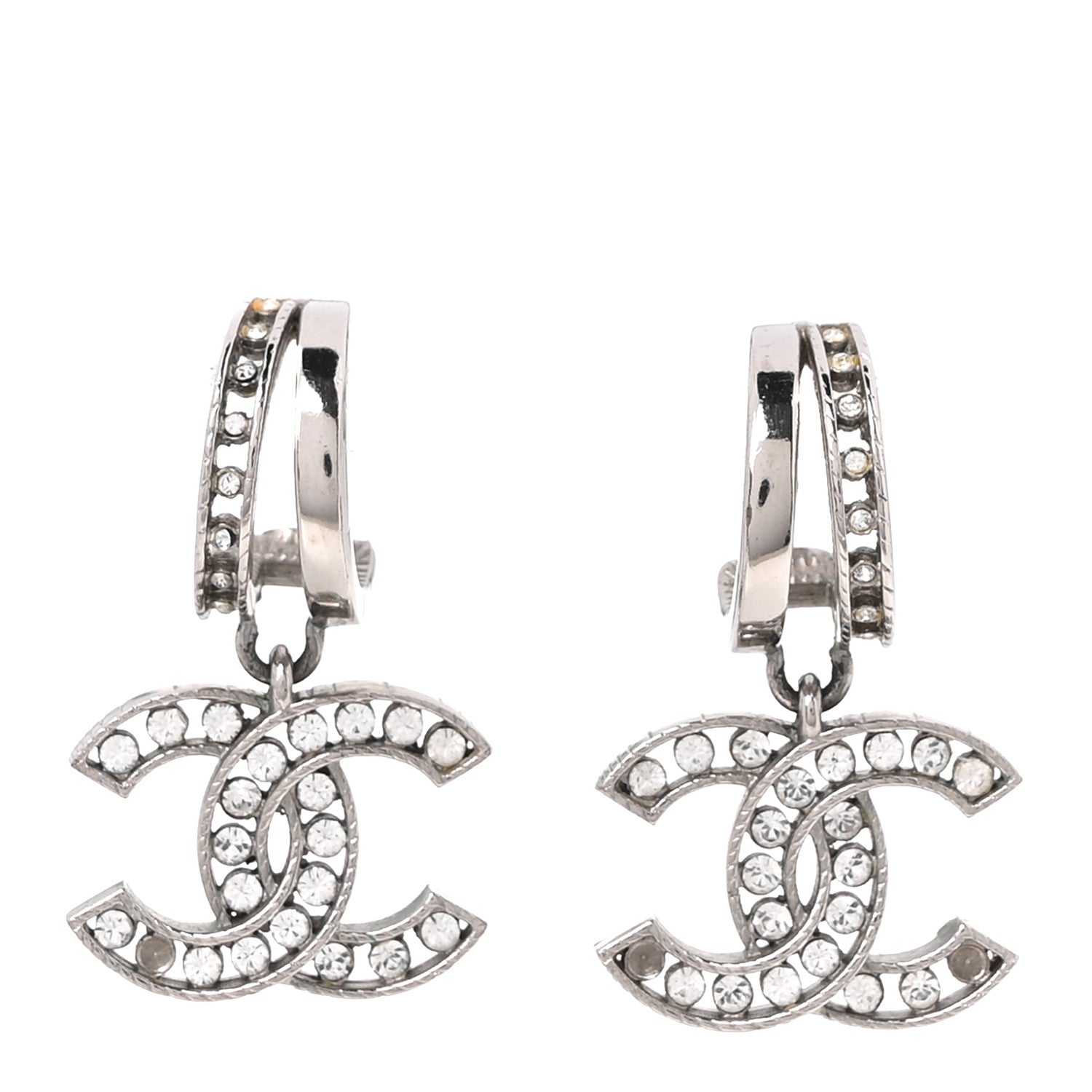 Chanel Crystal CC Drop Earrings Silver 1 of 5