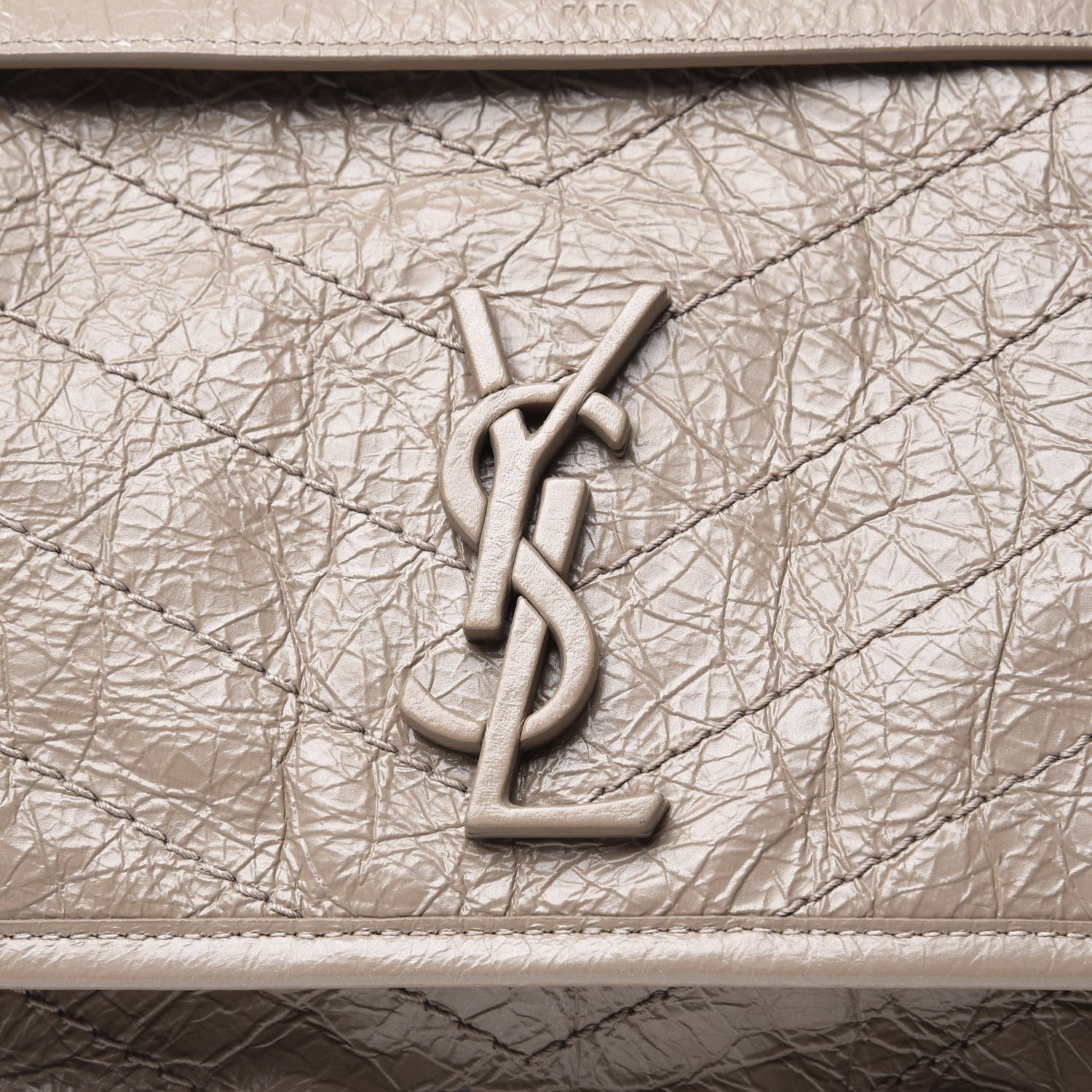 Saint Laurent Crinkled Calfskin Matelasse Monogram Medium Niki Chain Satchel Taupe 9 of 9