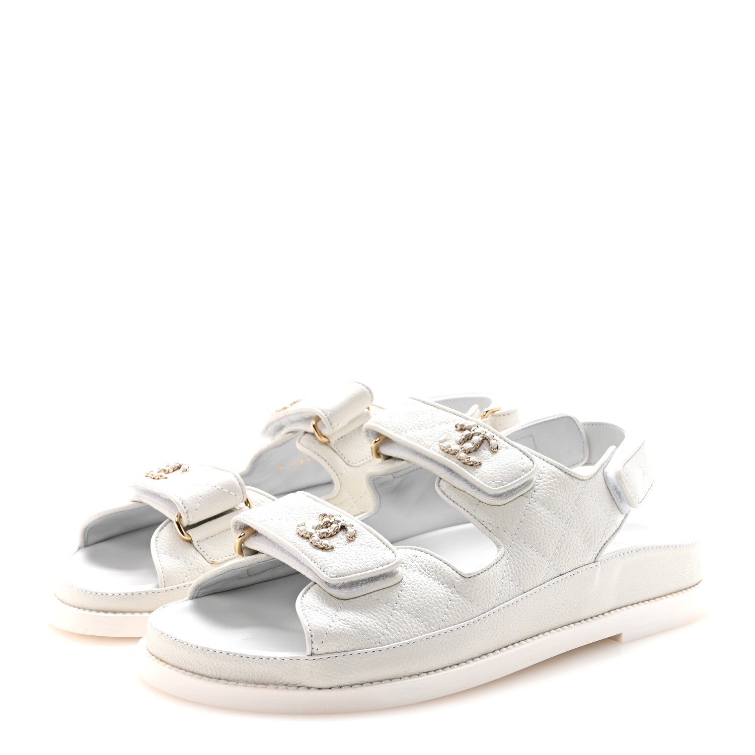 Chanel Grained Calfskin Velcro Dad Sandals 36.5 White 4 of 10