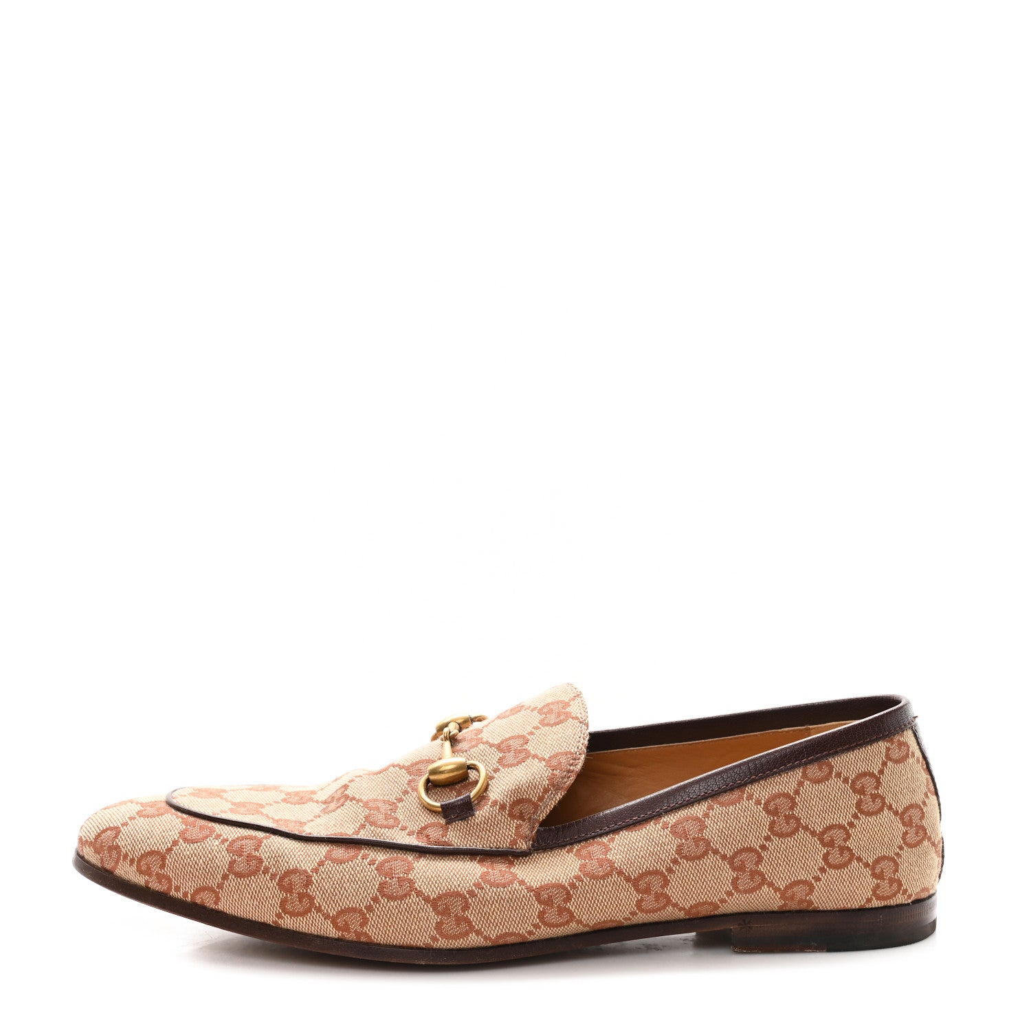 Gucci Canvas GG Monogram Horsebit Mens Jordaan Loafers 9.5 Beige Ruggine Light Brown 1 of 10