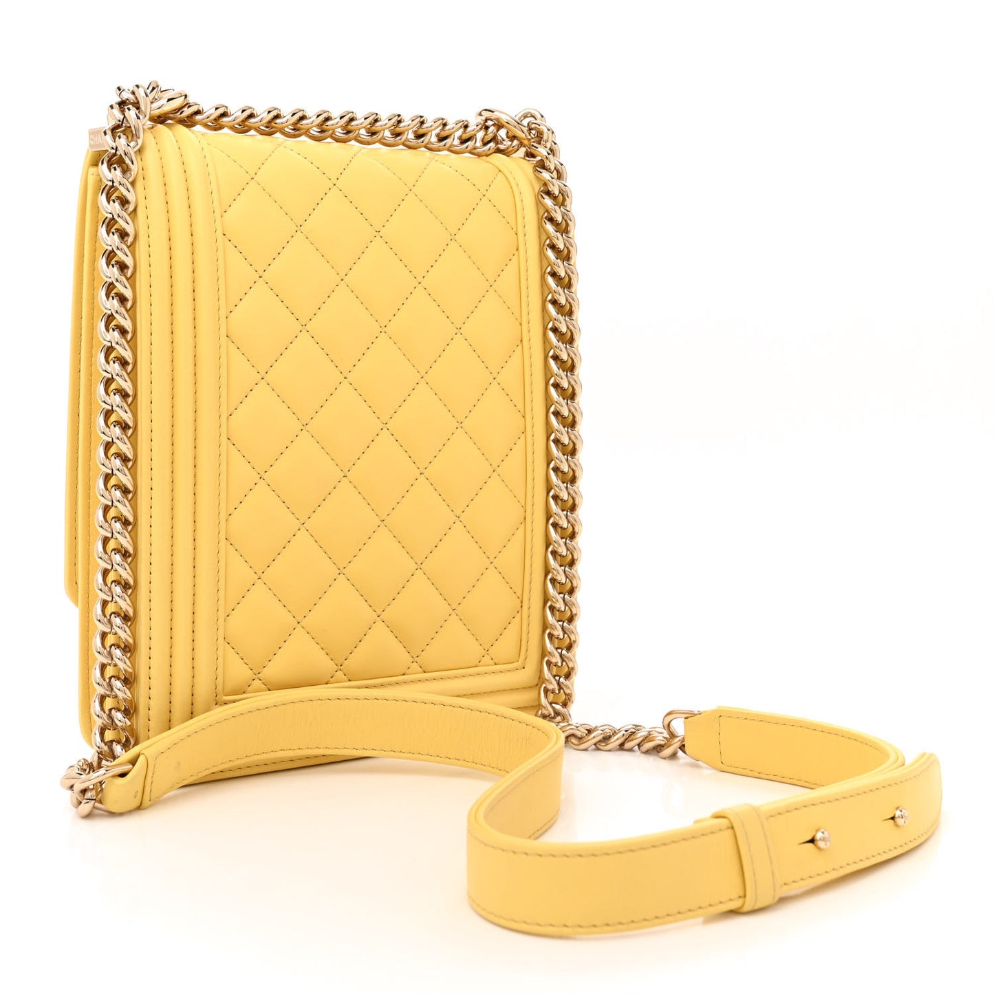 Lambskin Quilted North South Boy Flap Yellow