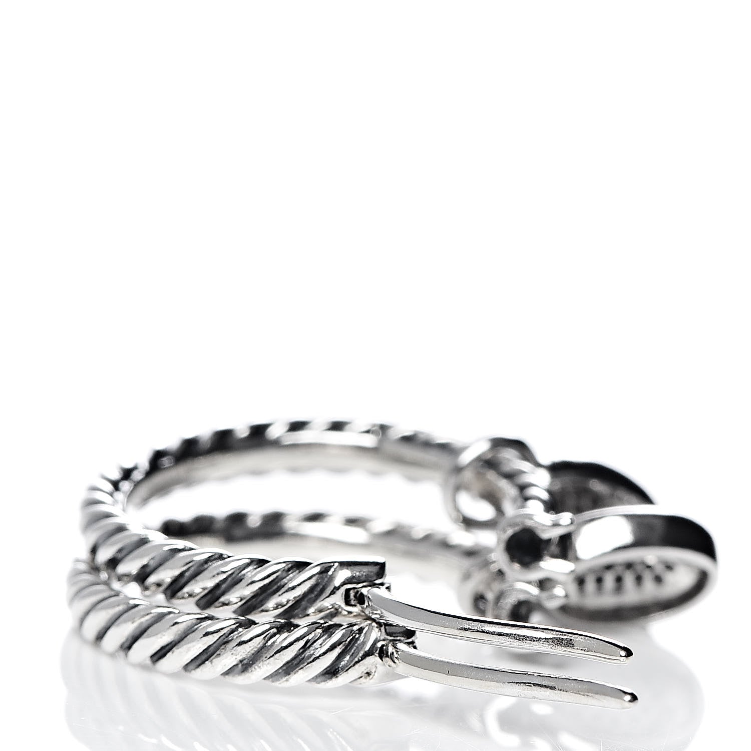 David Yurman Sterling Silver Diamond Pave Hoop Drop Earrings 3 of 4