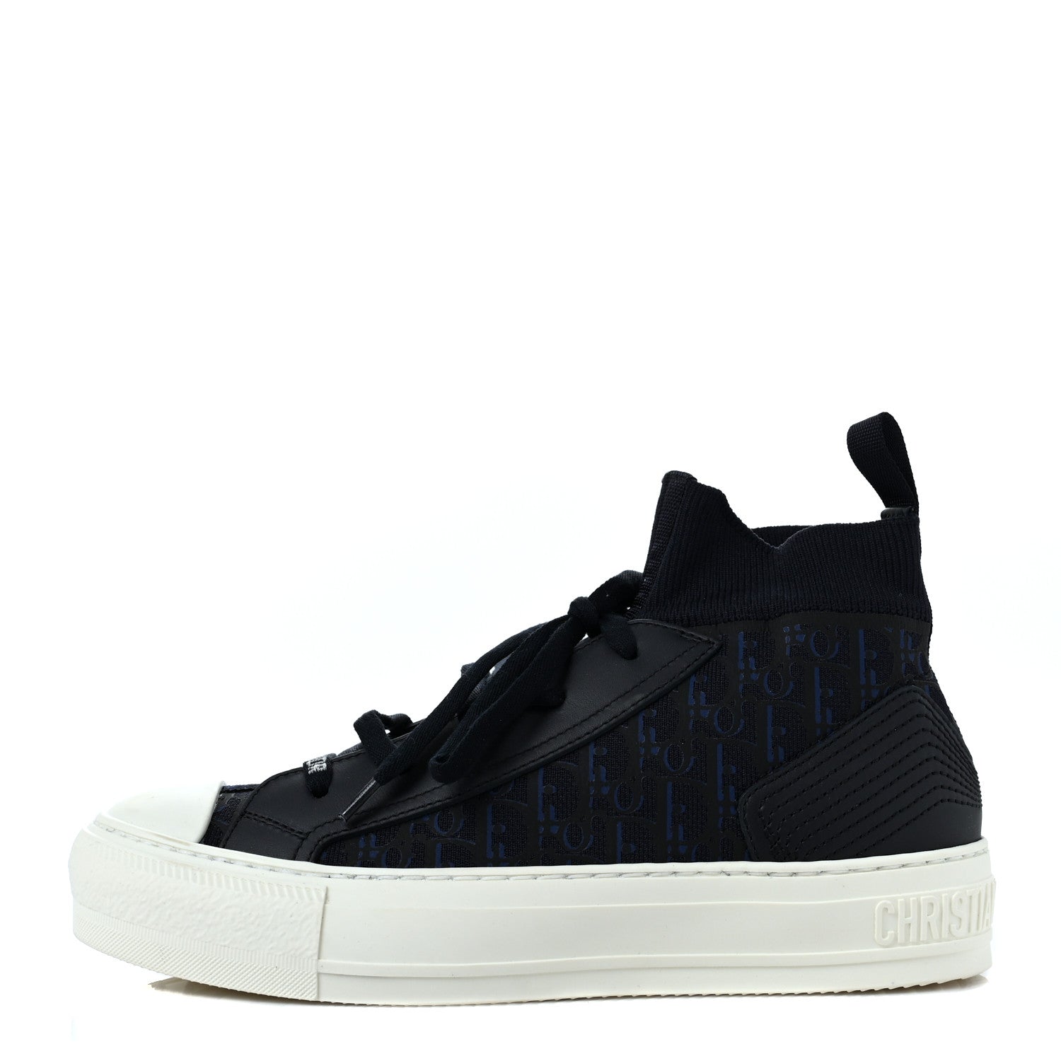 Christian Dior Technical Canvas Mesh Calfskin Womens Oblique Walk'n Dior High Top Sneakers 35 Deep Blue 1 of 6