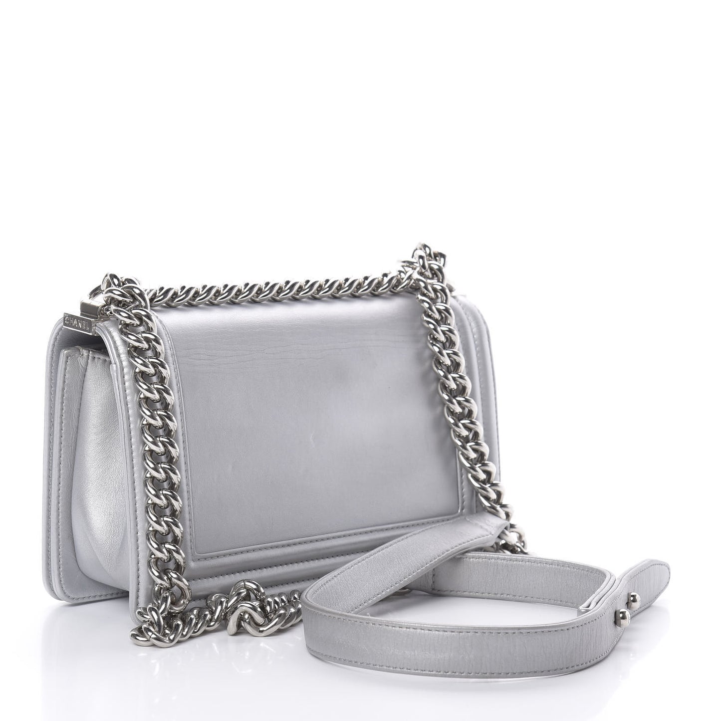 Metallic Lambskin LED Small Boy Flap Silver