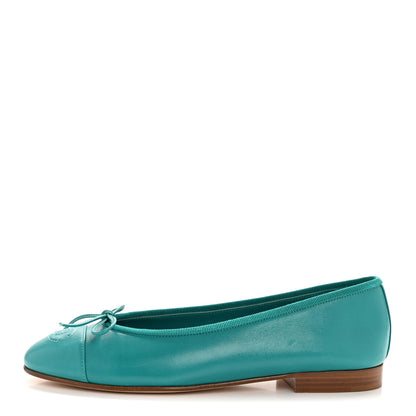 Chanel Lambskin Cap Toe CC Ballerina Flats 36.5 Turquoise 1 of 11