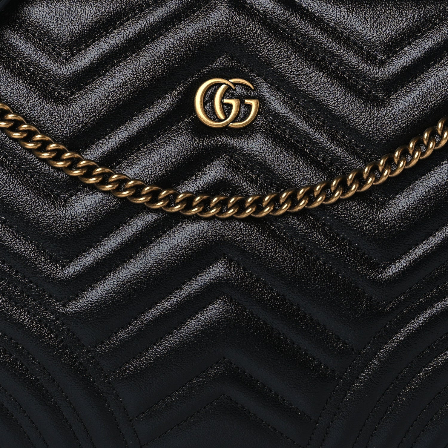 Gucci Azalea Calfskin Matelasse Heart Medium GG Marmont Slim Shoulder Bag Black 9 of 11