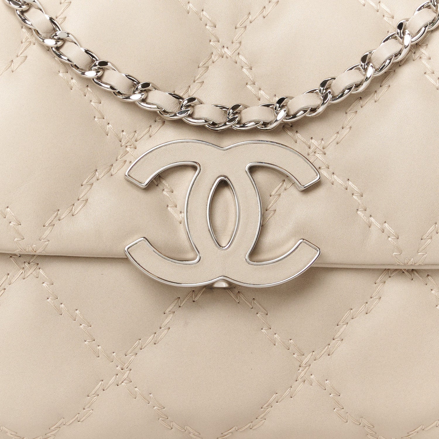 Chanel Calfskin Quilted Double Stitch Hamptons Clutch with Chain Beige Clair 8 of 11