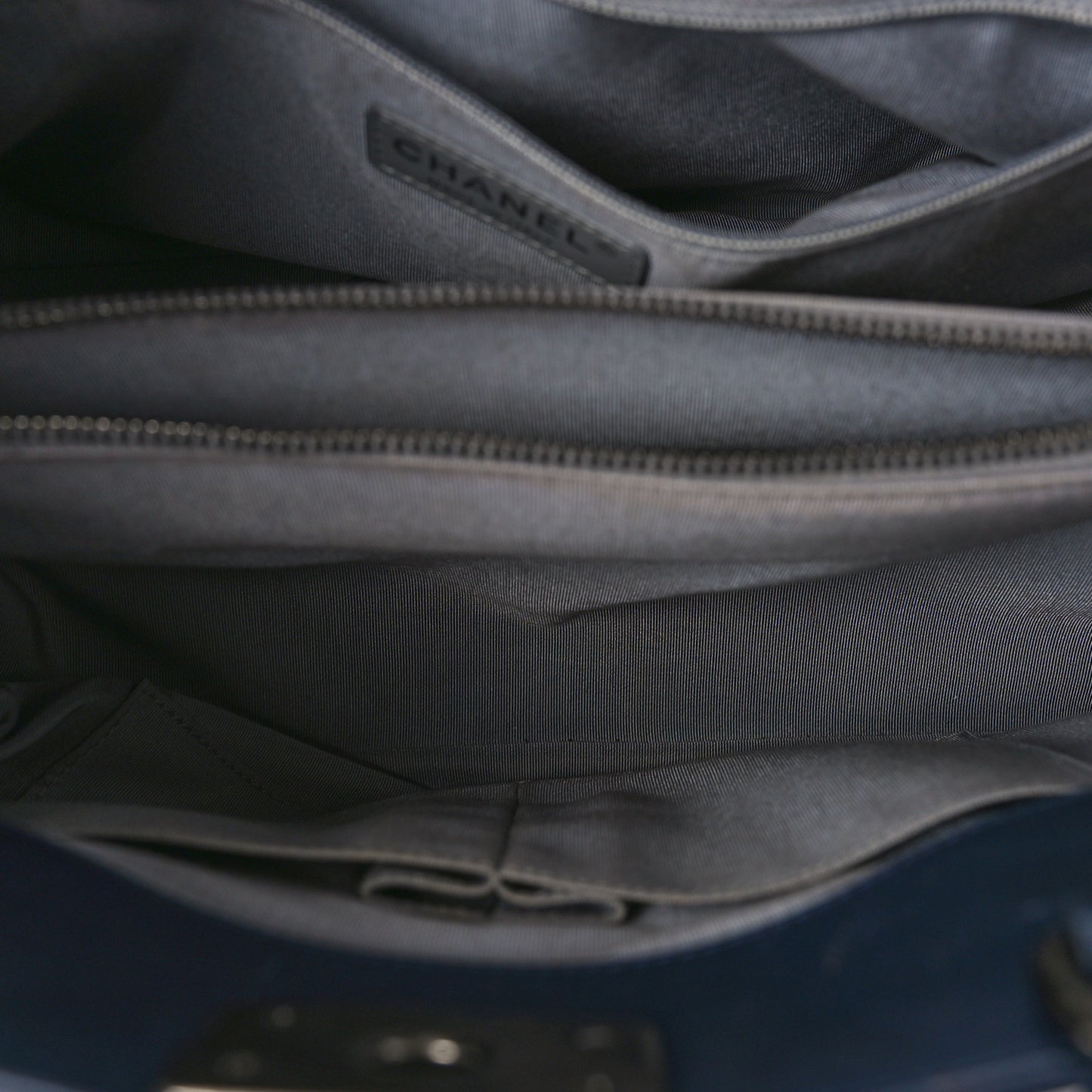 Calfskin Chevron Boy Shopping Tote Navy Blue