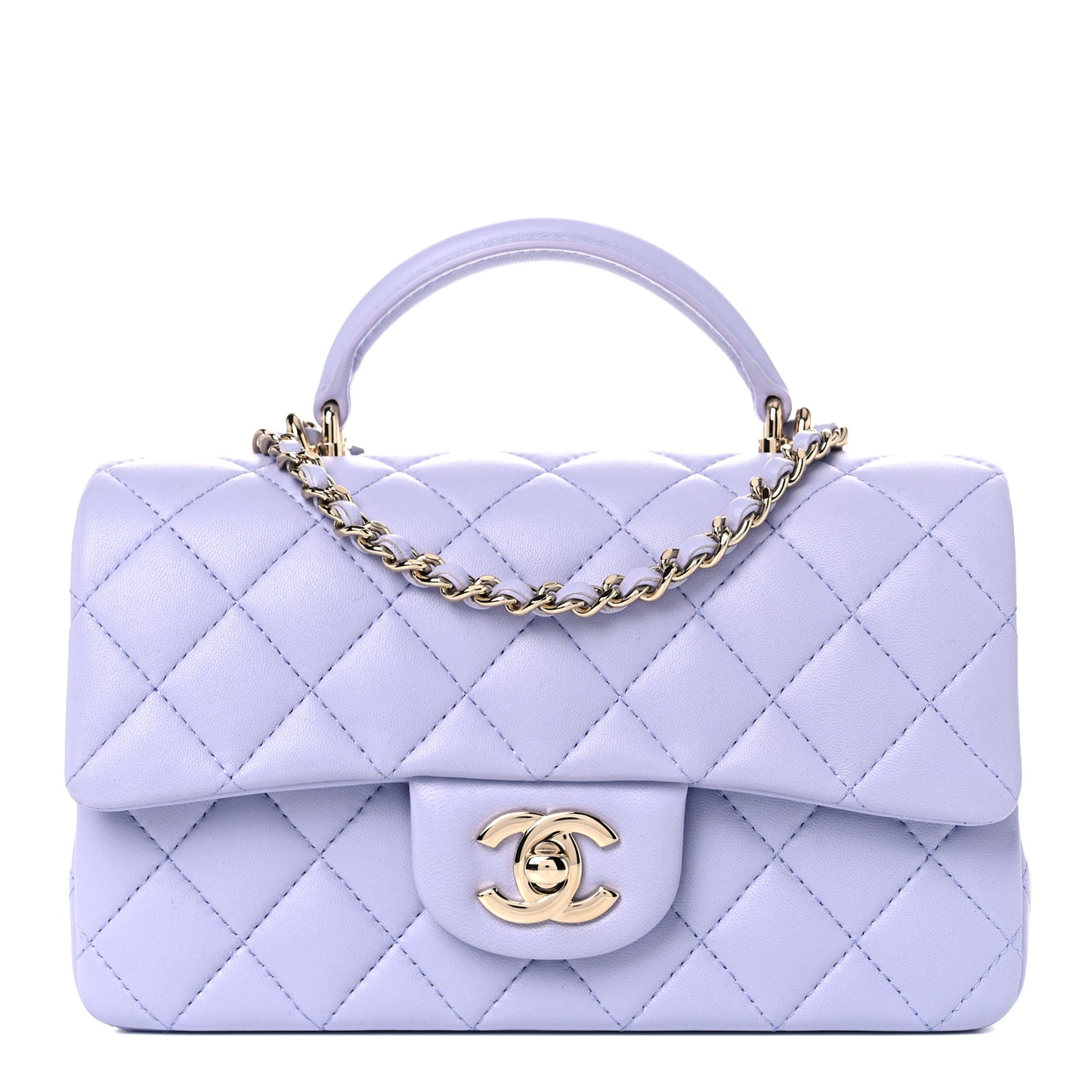 Lambskin Quilted Mini Top Handle Rectangular Flap Light Purple
