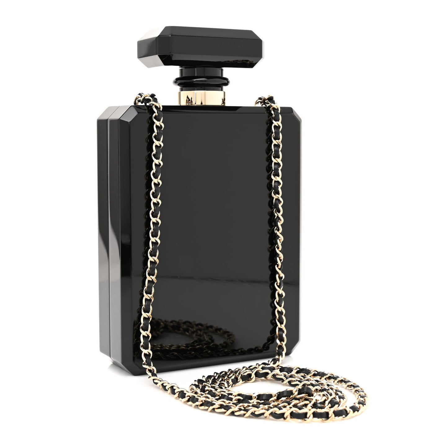 Plexiglass Perfume Bottle Clutch Black Gold
