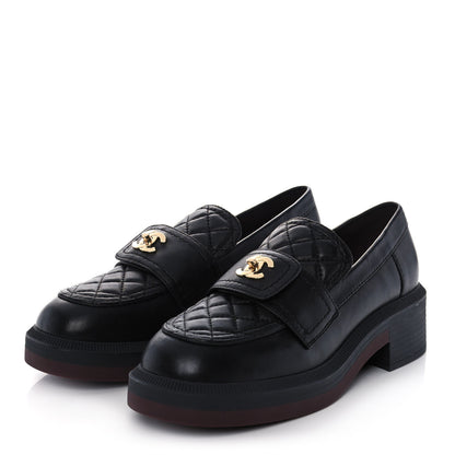 Chanel Lambskin Quilted CC Turnlock Loafers 38 Black 3 of 9