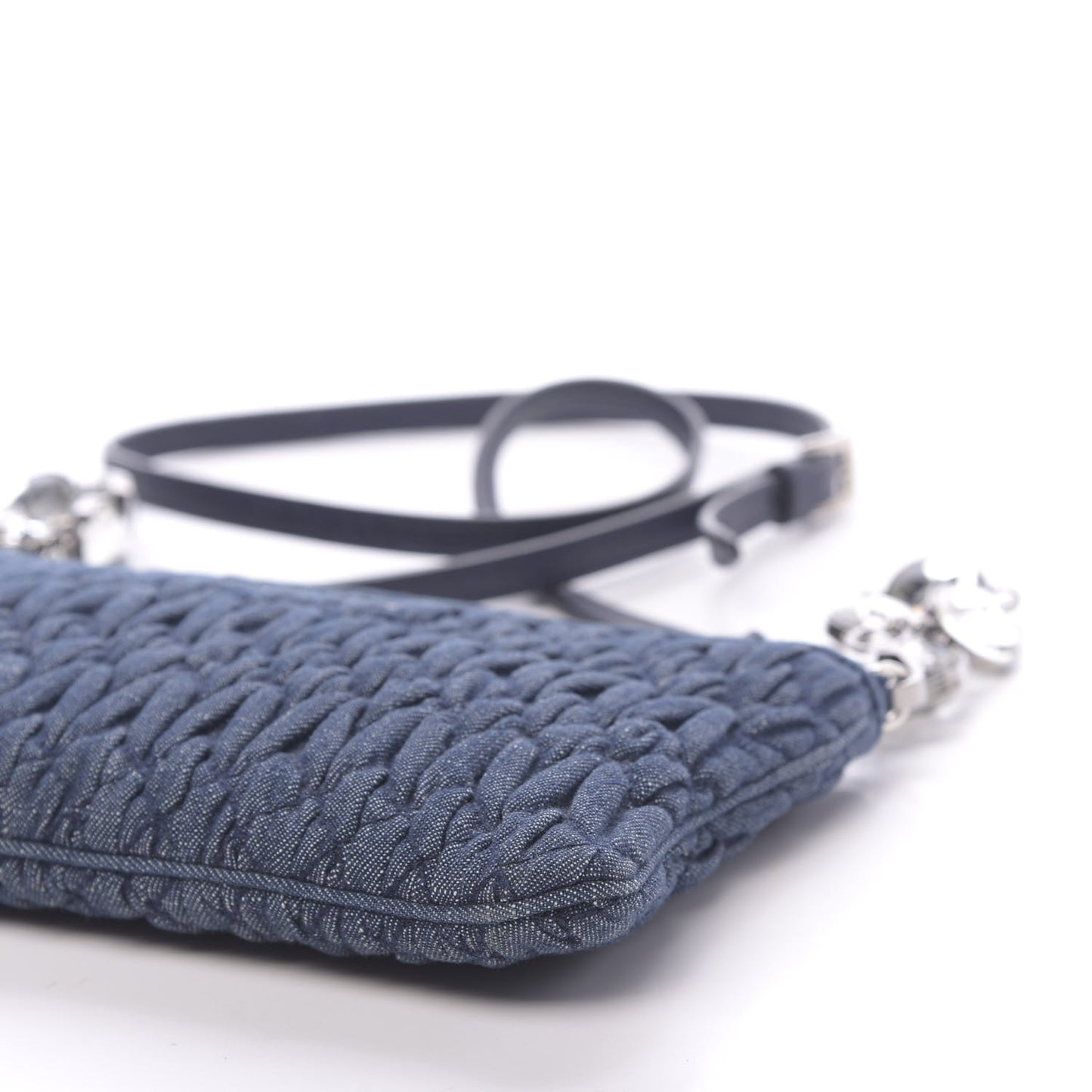 Denim Matelasse Crystal Chain Crossbody Bag Blue
