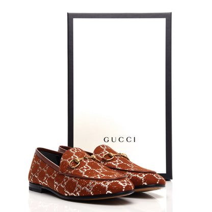 Gucci Canvas Lame GG Monogram Horsebit Womens Jordaan Loafers 36 Burnt Orange Silver 11 of 12