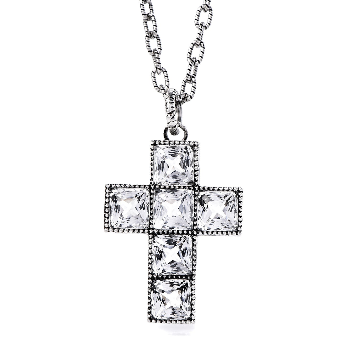 Sterling Silver Quartz Square G Cross Pendant Necklace